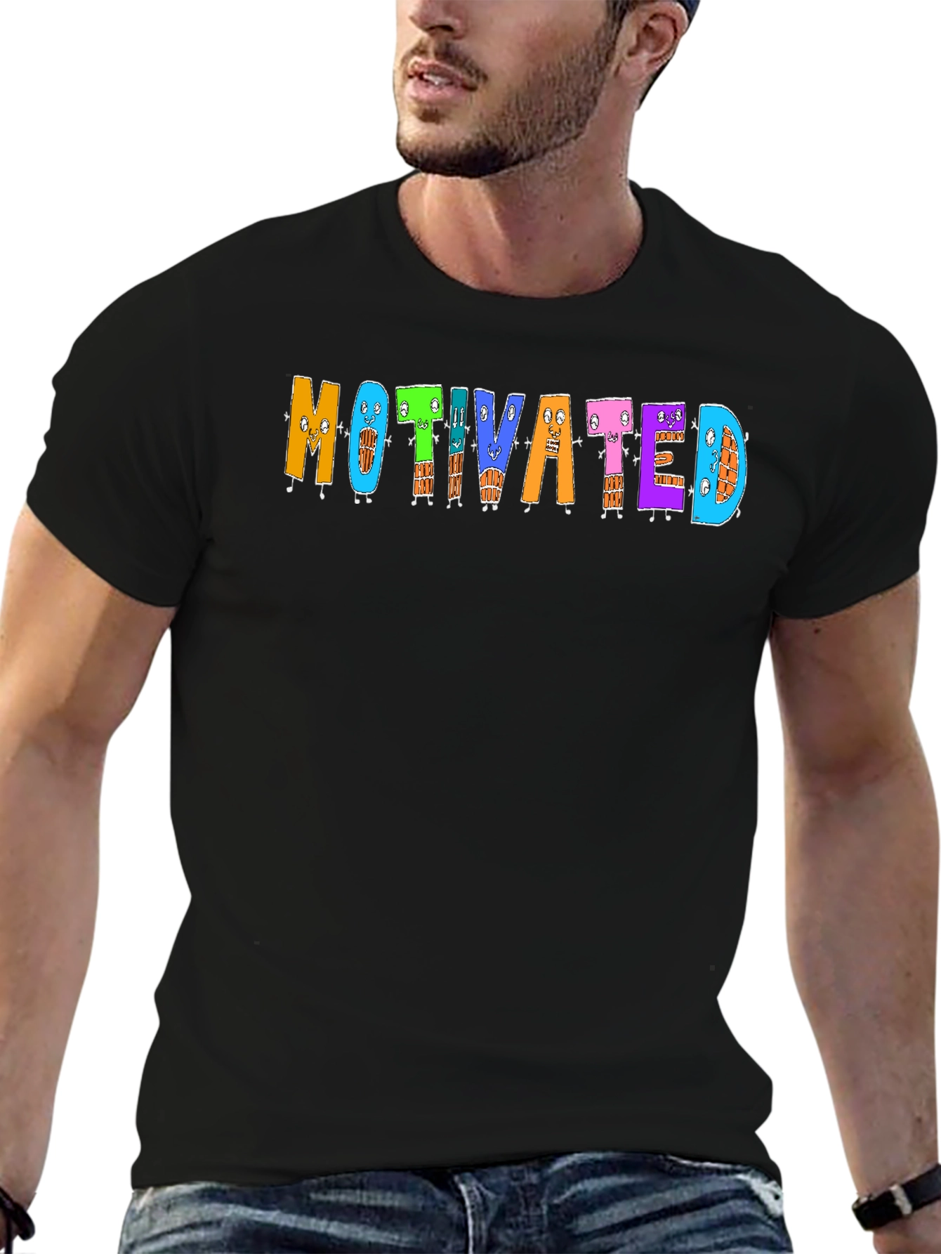 Black Motivated Cartoon Graphic T-Shirt view 6