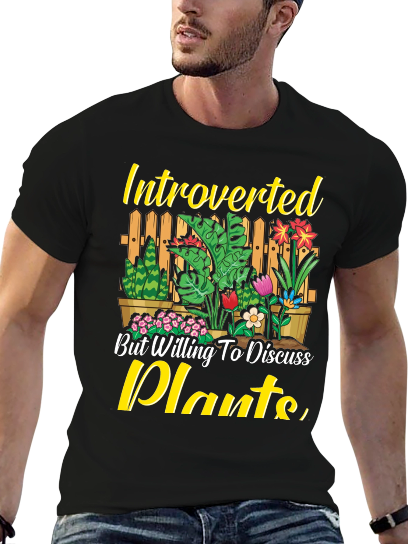 Black Introverted Plants Graphic T-Shirt view 6