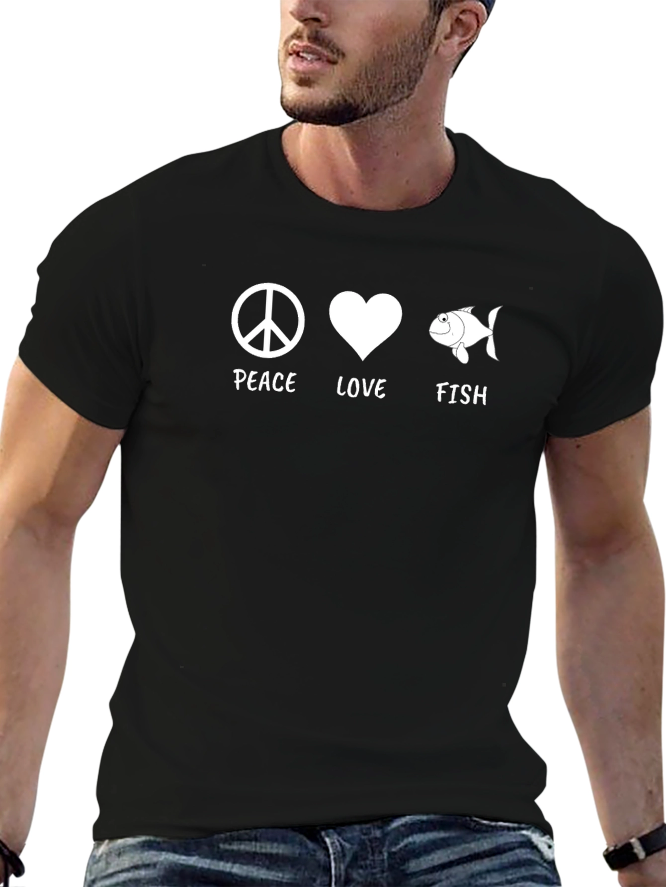 Black Peace Love Fish Graphic T-Shirt view 6