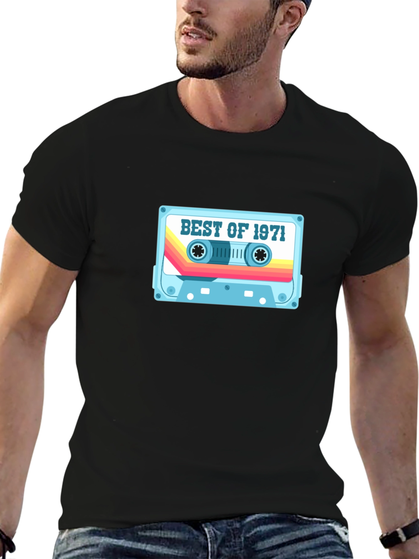 Black Best of 1971 Retro Cassette Tape Black T-Shirt view 6