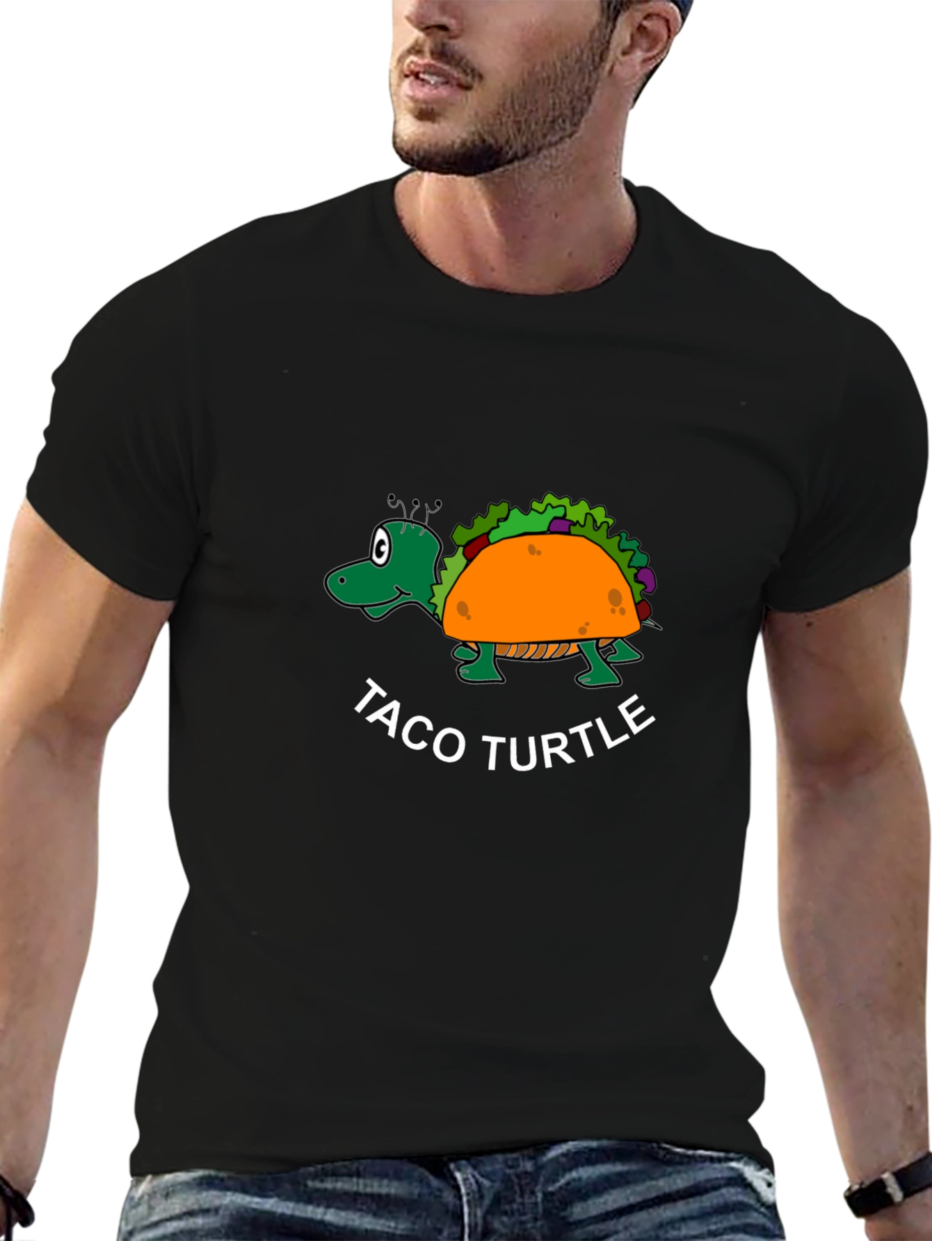 Black Taco Turtle Black T-Shirt - Funny Graphic Tee view 6