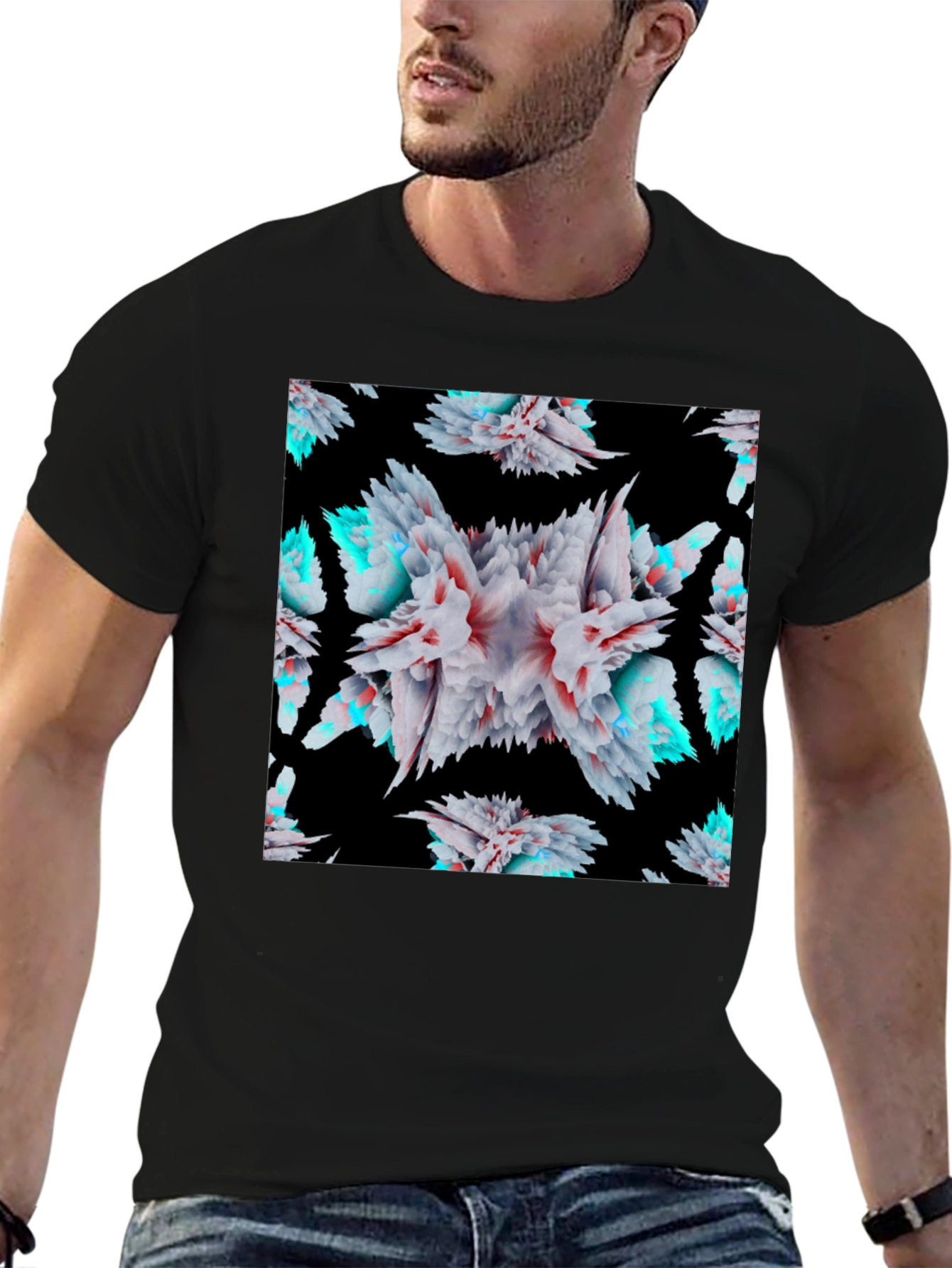 Black Abstract Floral Burst Black T-Shirt view 6