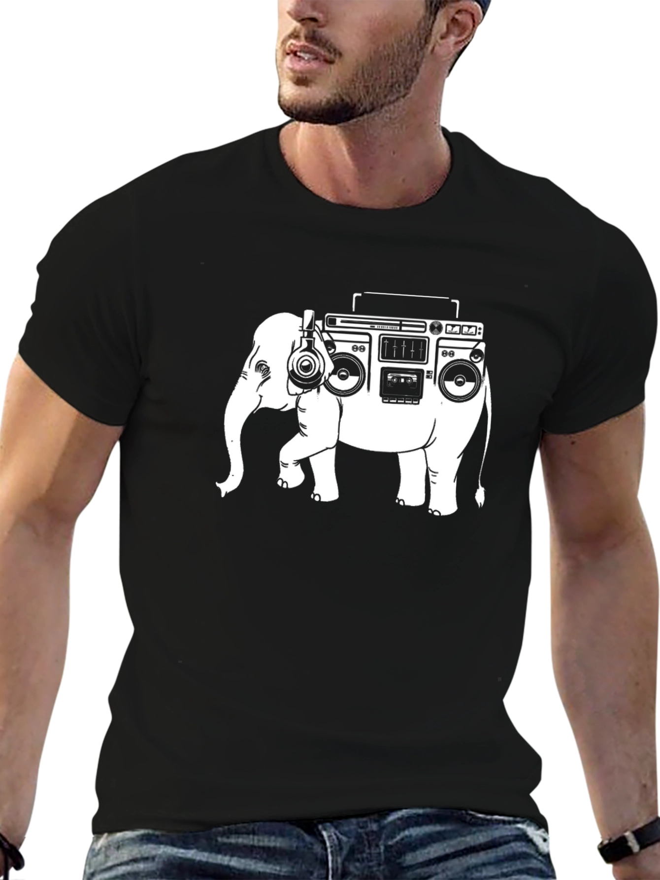 Black Elephant Boombox Graphic Tee - Unique Music Lover Shirt view 6