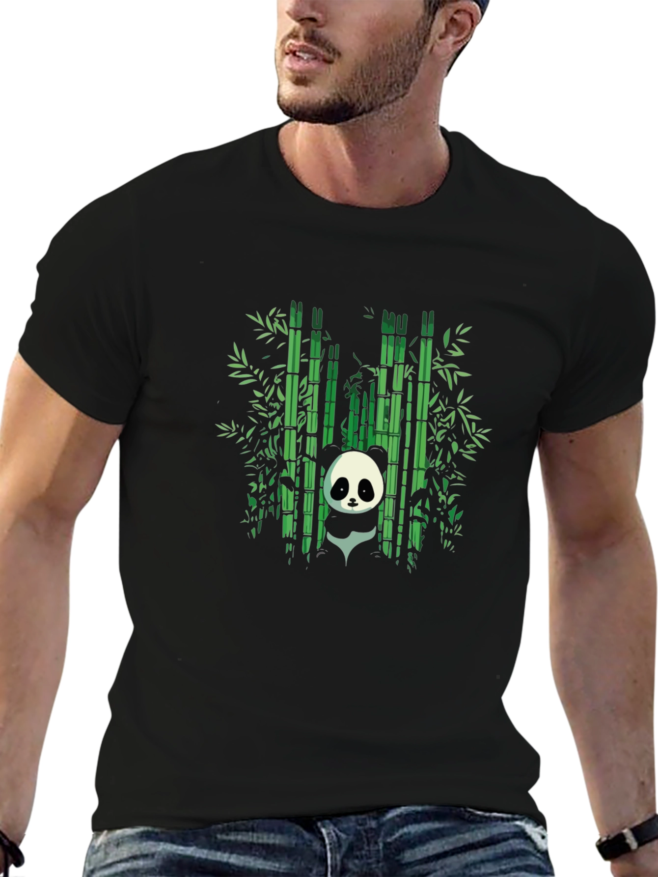 Black Panda Bamboo Forest Graphic Black T-Shirt view 6