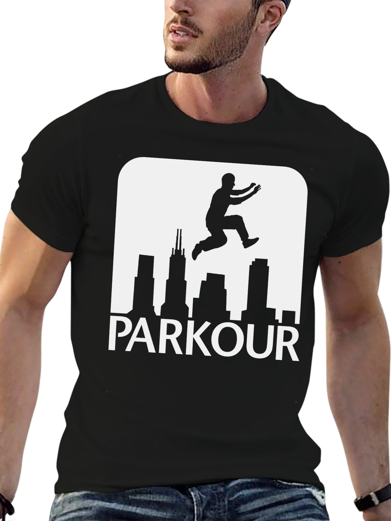 Black Parkour Chicago Skyline Black T-Shirt view 6