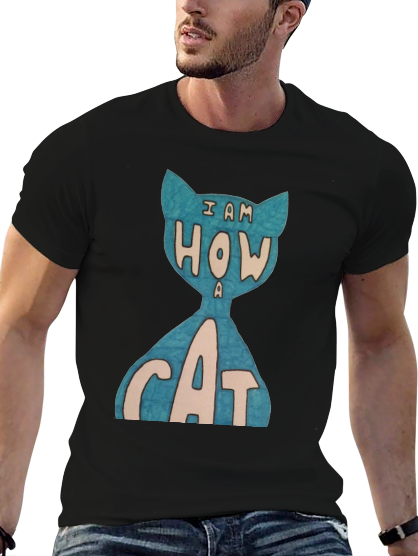 Black I Am How A Cat T-Shirt - Unique Graphic Tee view 6