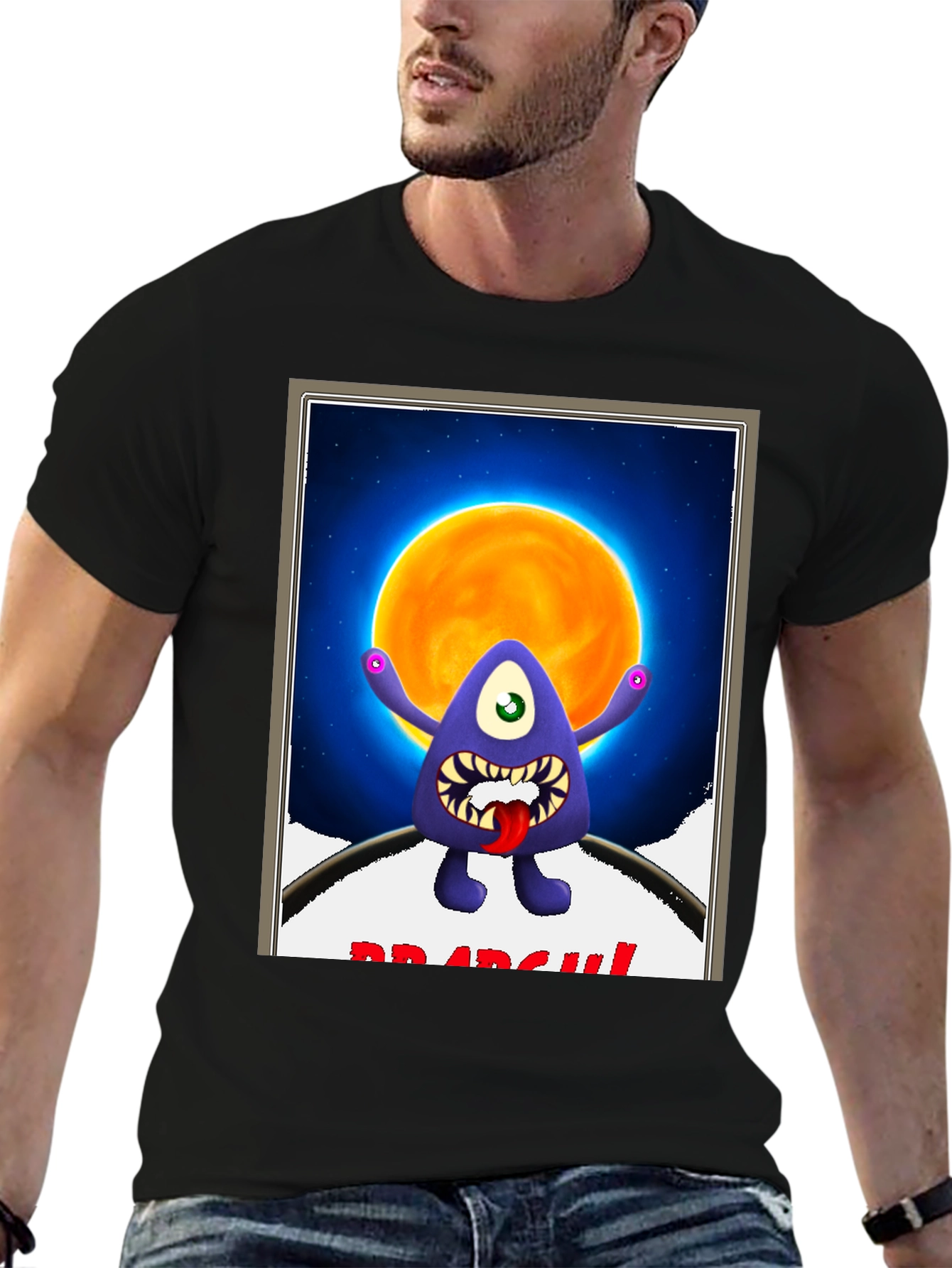 Black Monster Graphic T-Shirt - One Eye, Funny, Dark view 6