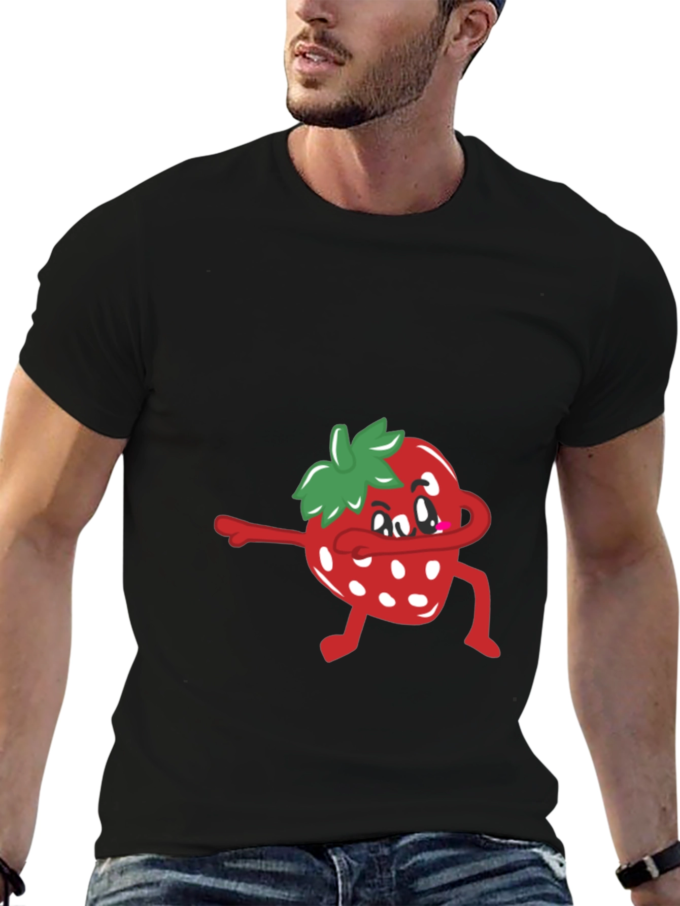 Black Dabbing Strawberry T-Shirt - Funny Fruit Tee view 6