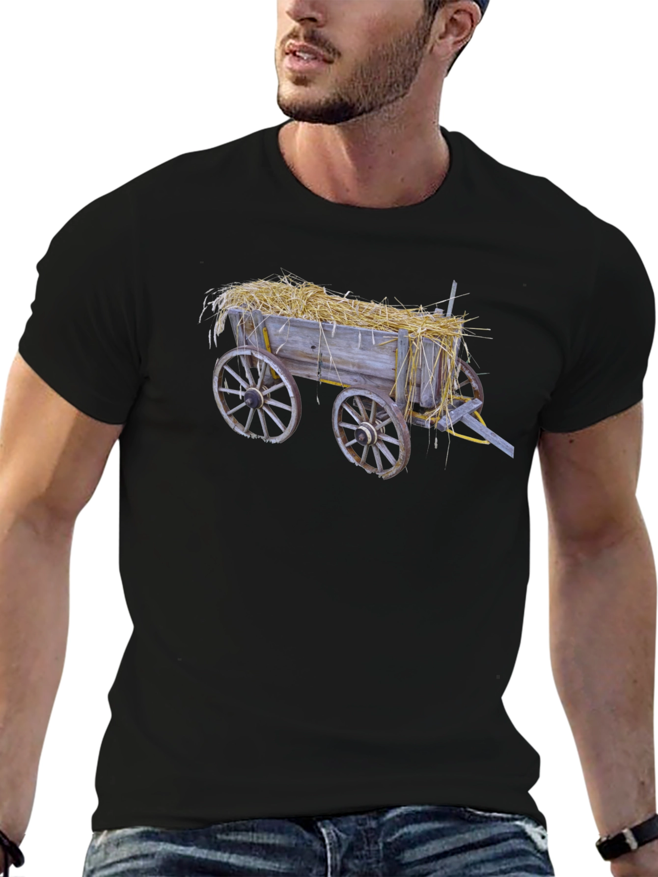 Black Hay Cart Graphic Tee - Black Cotton T-Shirt view 6
