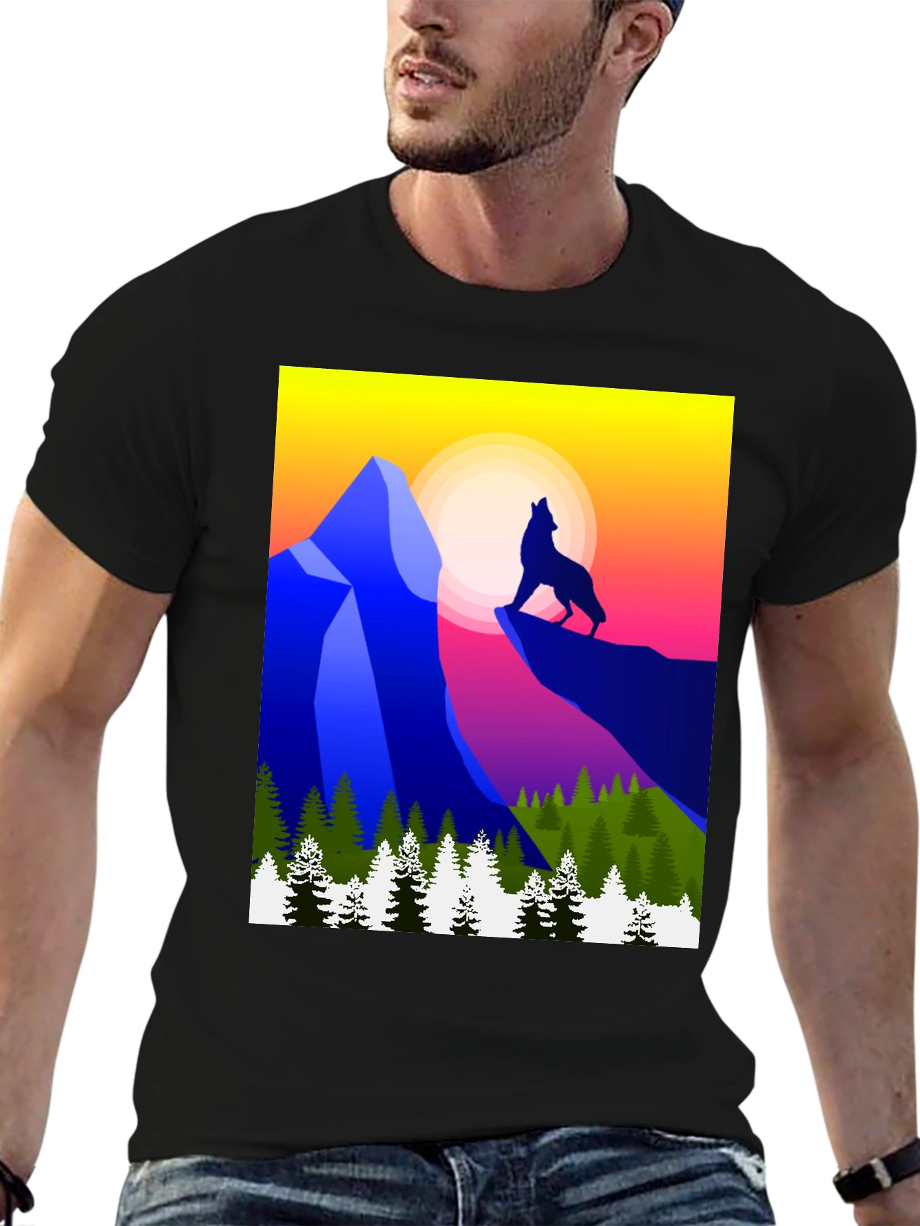 Black Wolf Mountain Graphic Tee - Stylish Black T-Shirt view 6