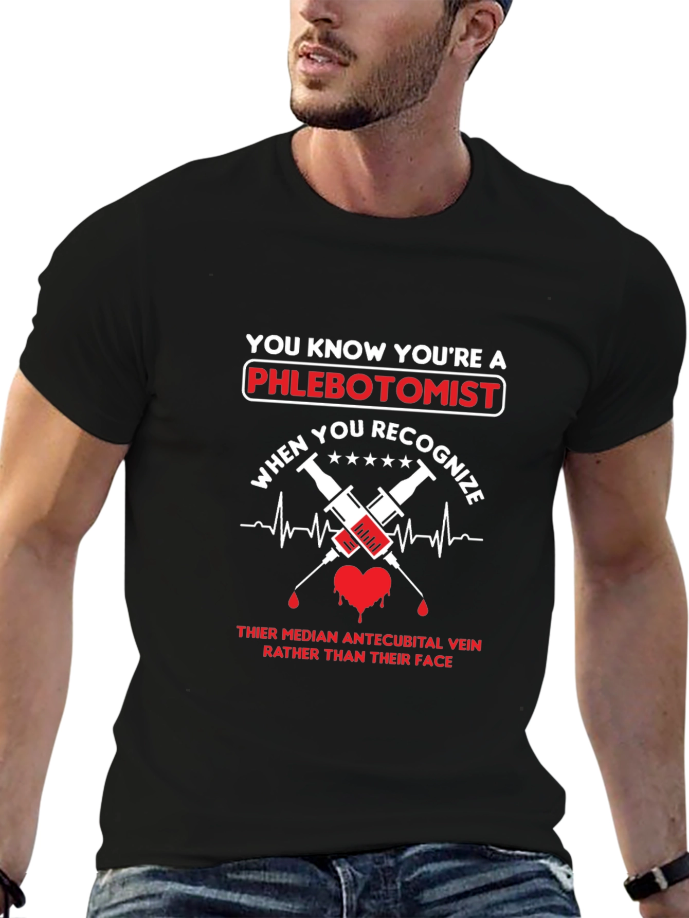 Black Phlebotomist Recognition Black T-Shirt view 6