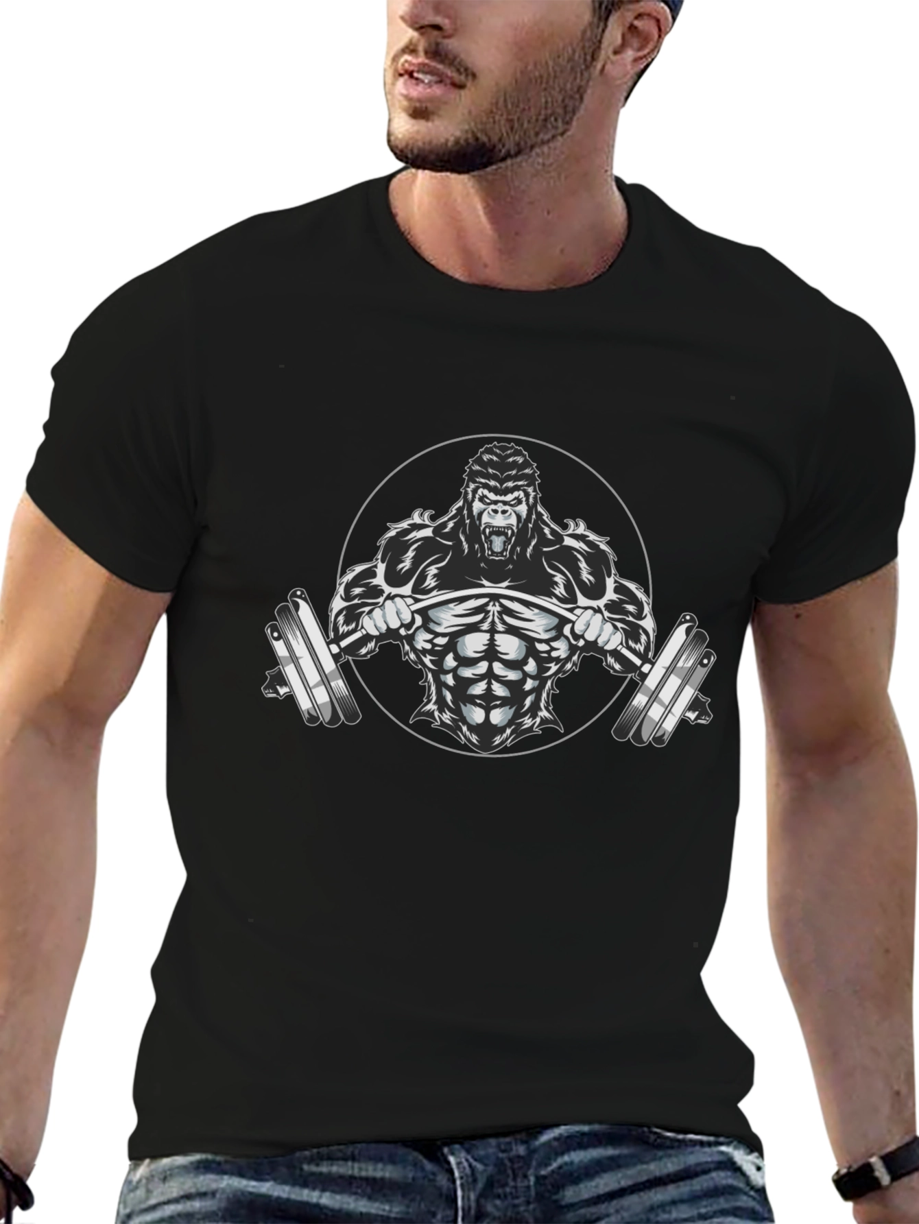 Black Gym Gorilla Barbell Graphic T-Shirt view 6