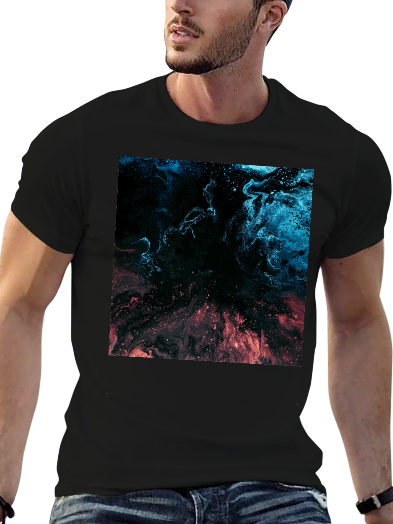 Black Abstract Nebula Graphic Black T-Shirt view 6