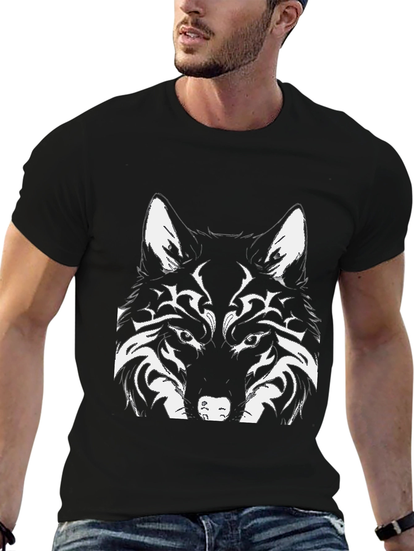 Black Wolf Graphic Print Black T-Shirt view 6