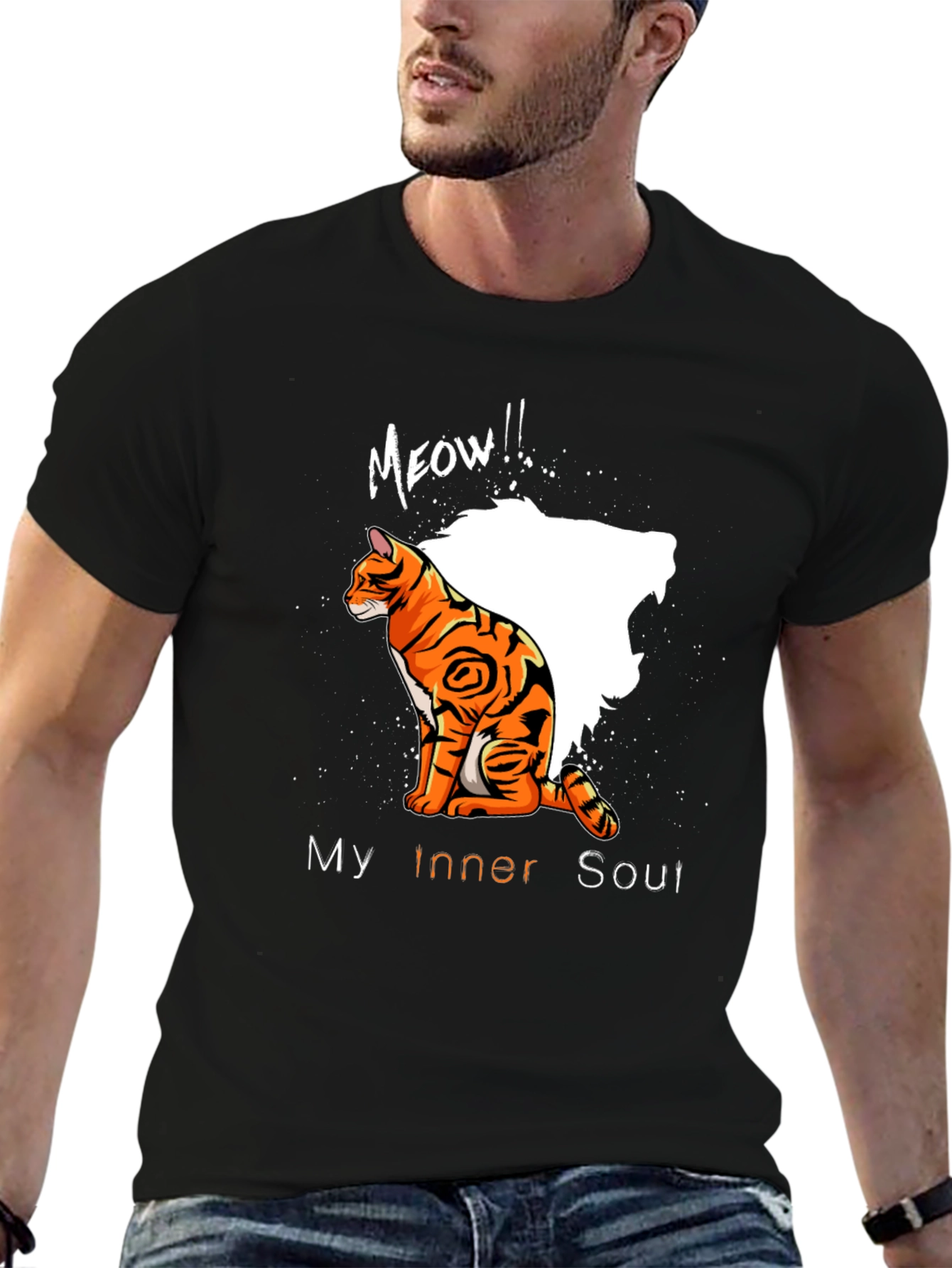 Black Men's 'My Inner Soul' Cat Graphic Tee - Black view 6