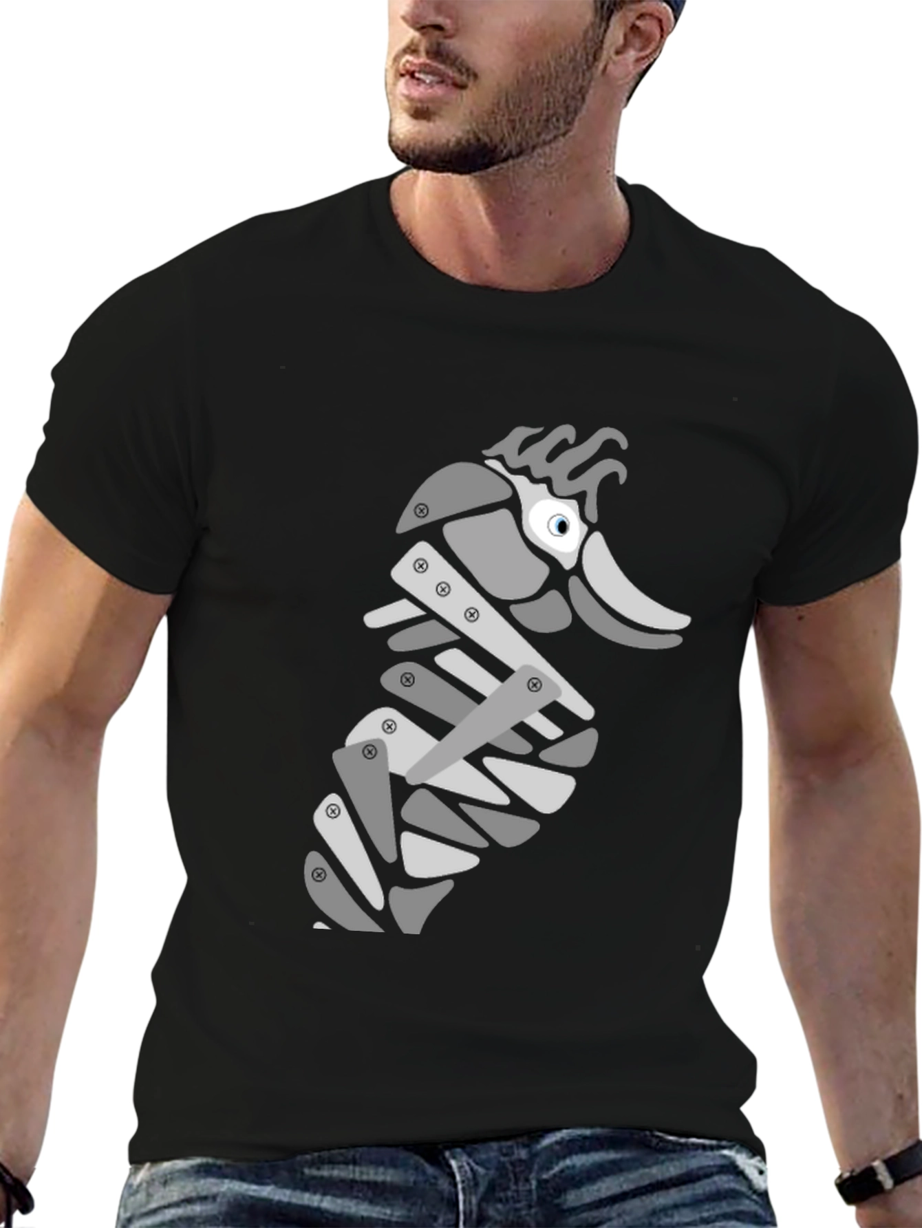 Black Modern Seahorse Graphic Tee - Black view 6