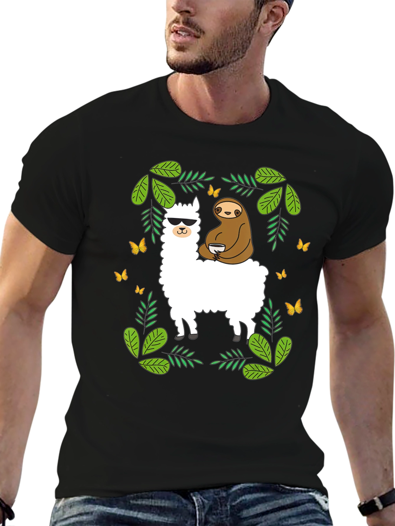 Black Llama Sloth Graphic T-Shirt - Cool & Comfy Tee view 6