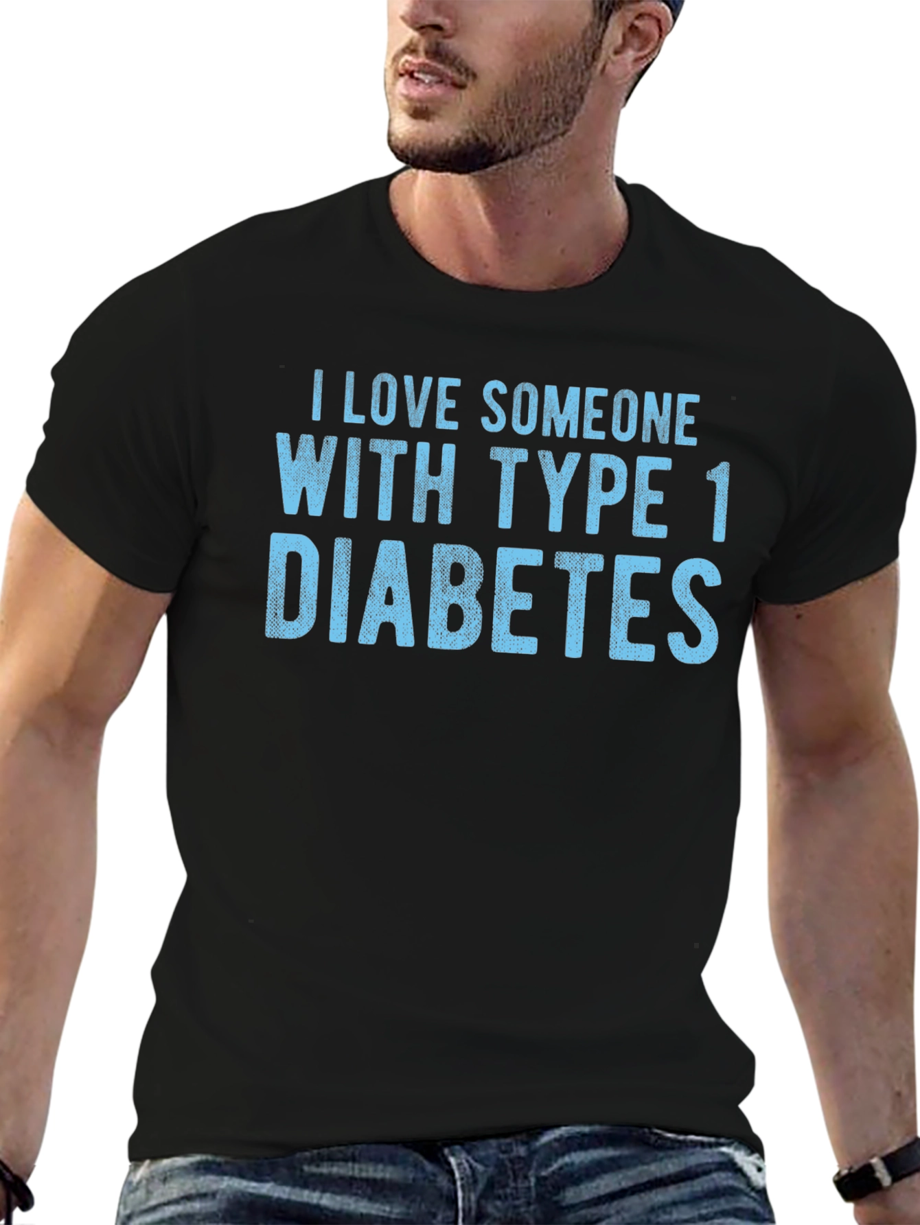 Black I Love Someone With Type 1 Diabetes T-Shirt view 6