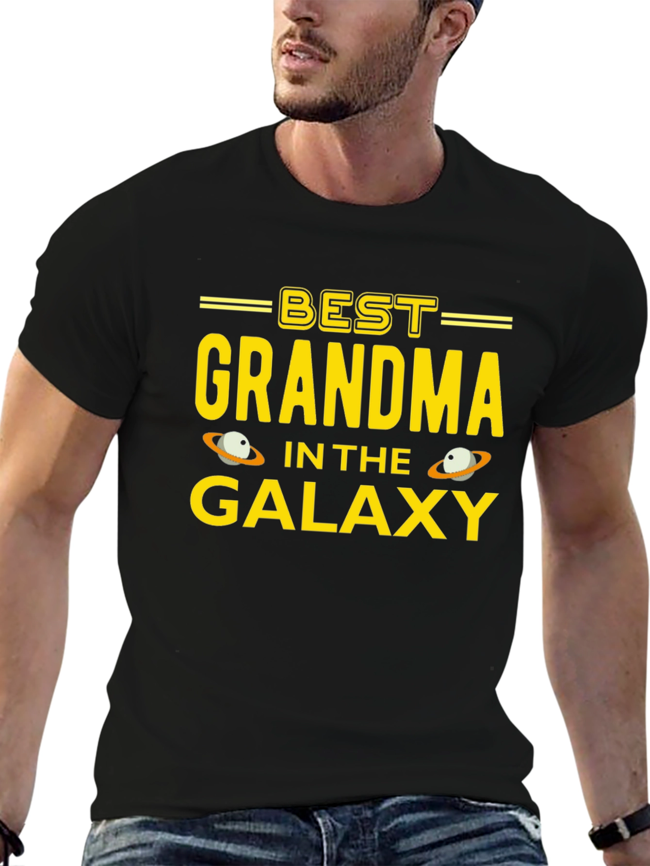 Black Best Grandma in the Galaxy T-Shirt view 6