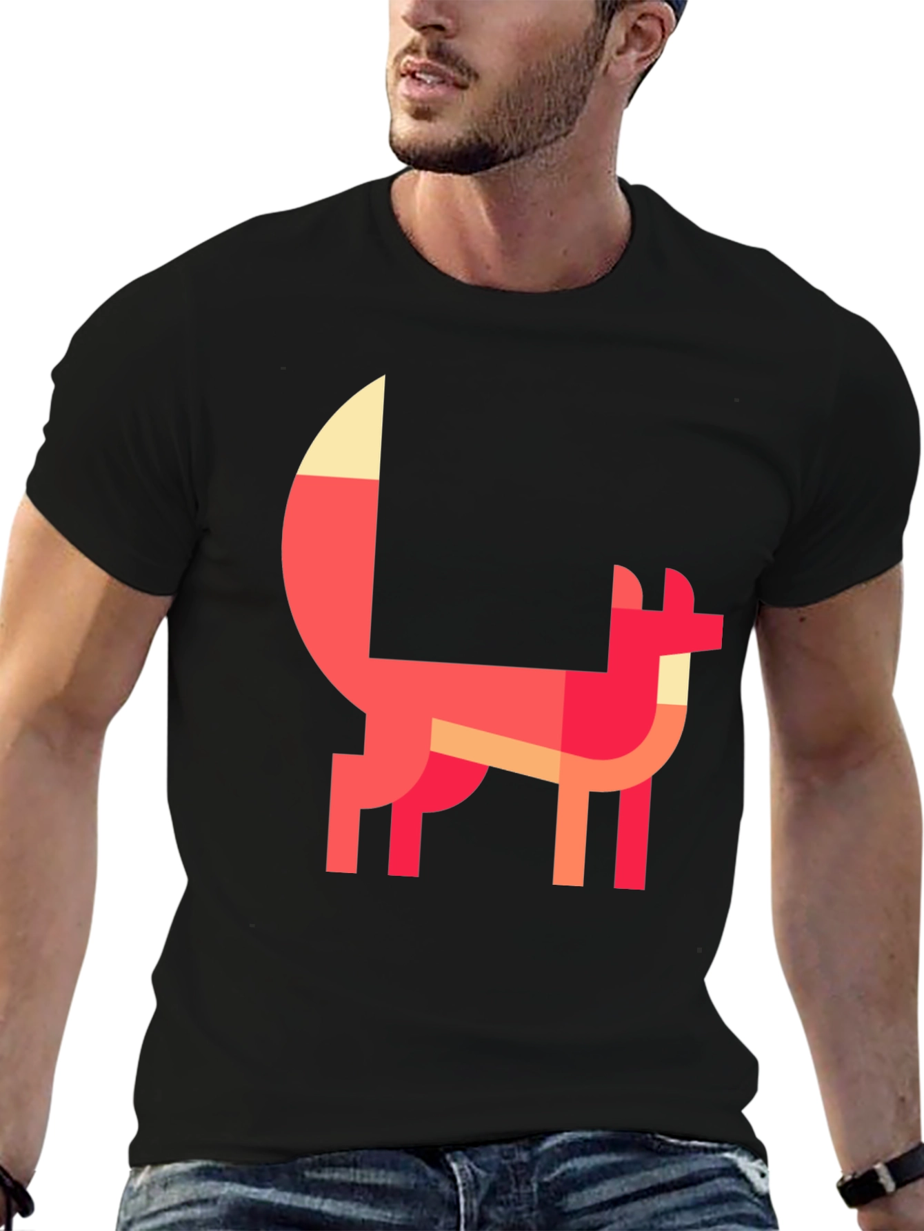 Black Geometric Fox Graphic Tee - Stylish Black T-Shirt view 6