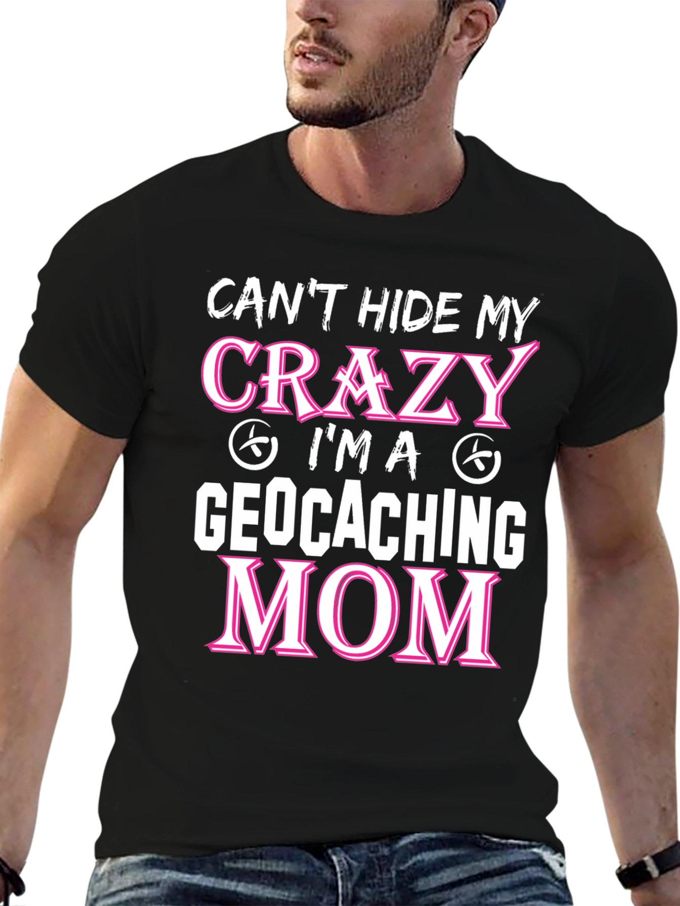 Black Crazy Geocaching Mom T-Shirt view 6