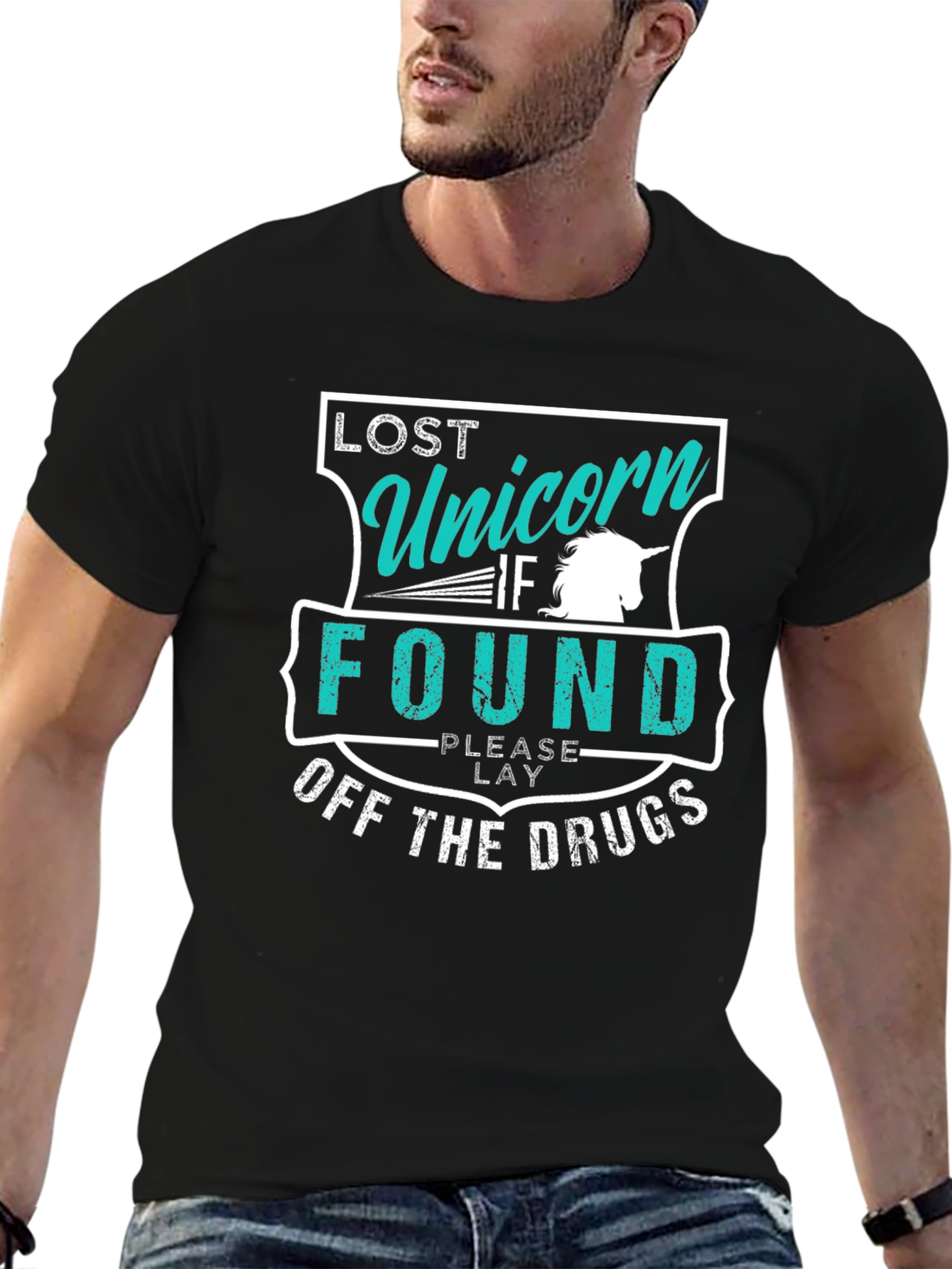 Black Lost Unicorn Humor T-Shirt view 6