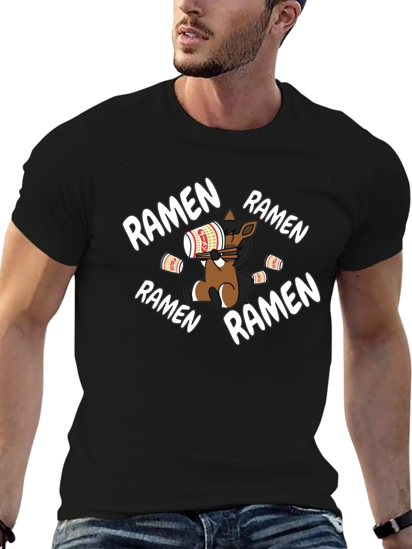Black Ramen Loving Horse T-Shirt view 6