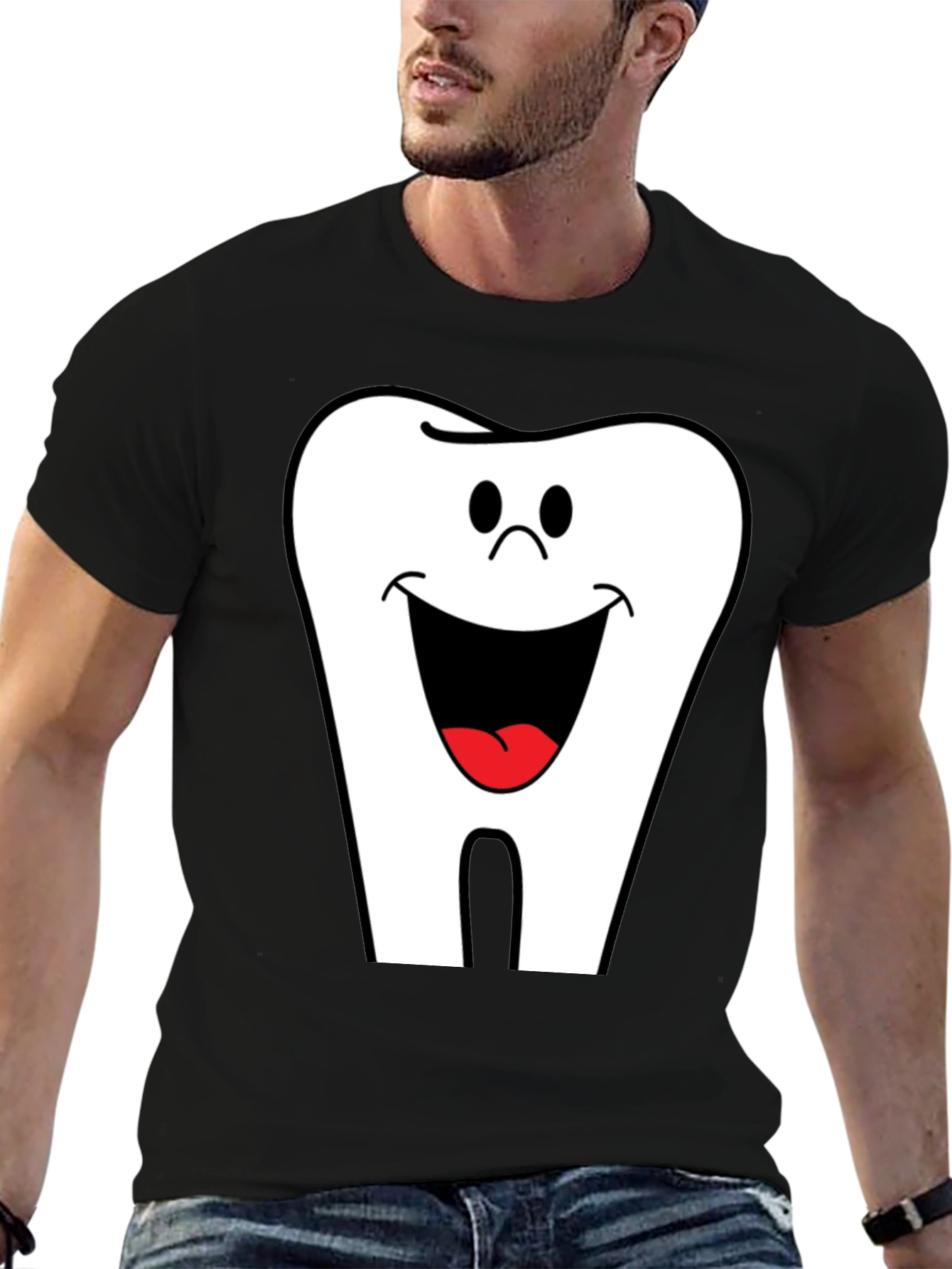 Black Smiling Tooth Graphic T-Shirt - Black Cotton Tee view 6