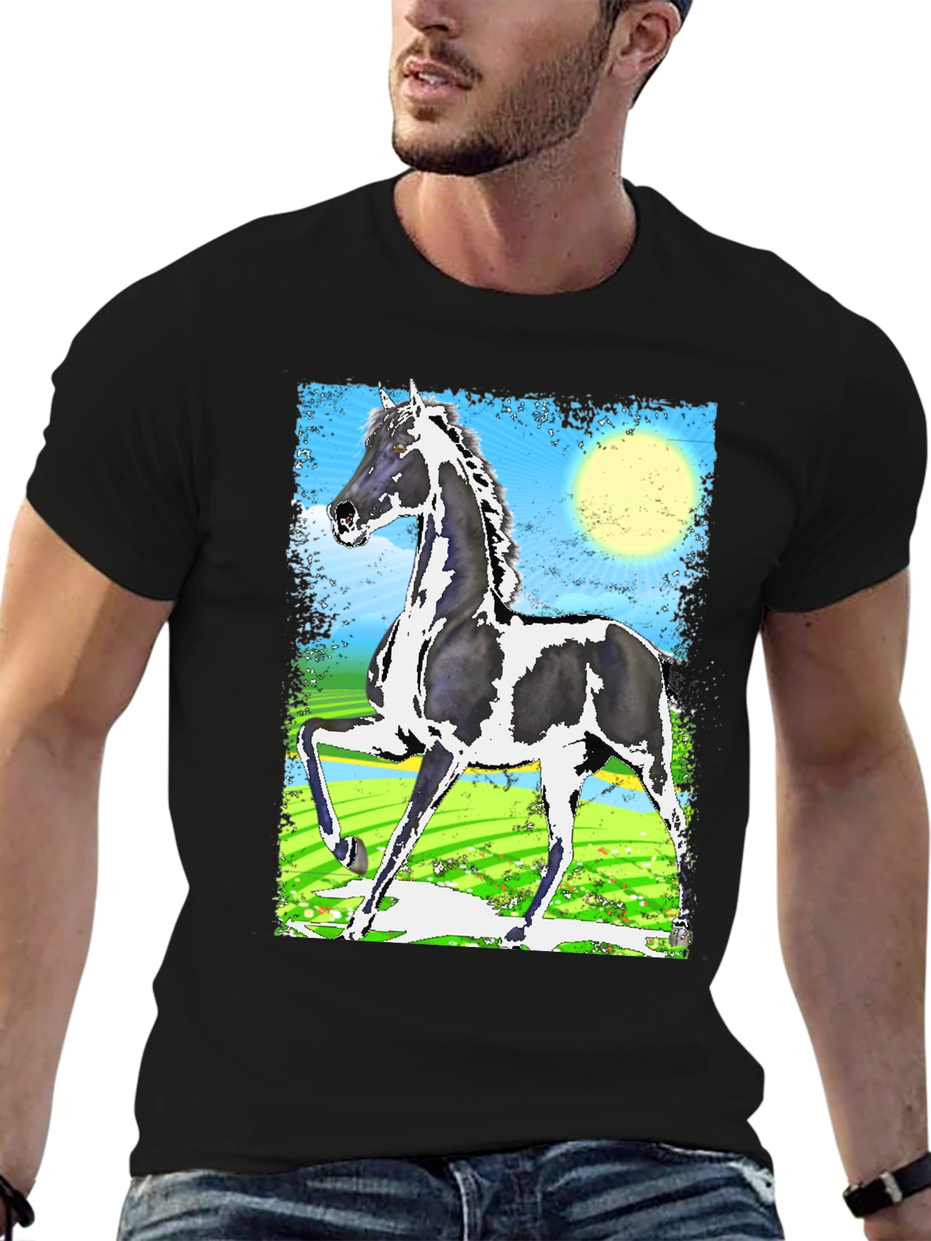 Black Black Graphic Tee - Horse Art Print view 6