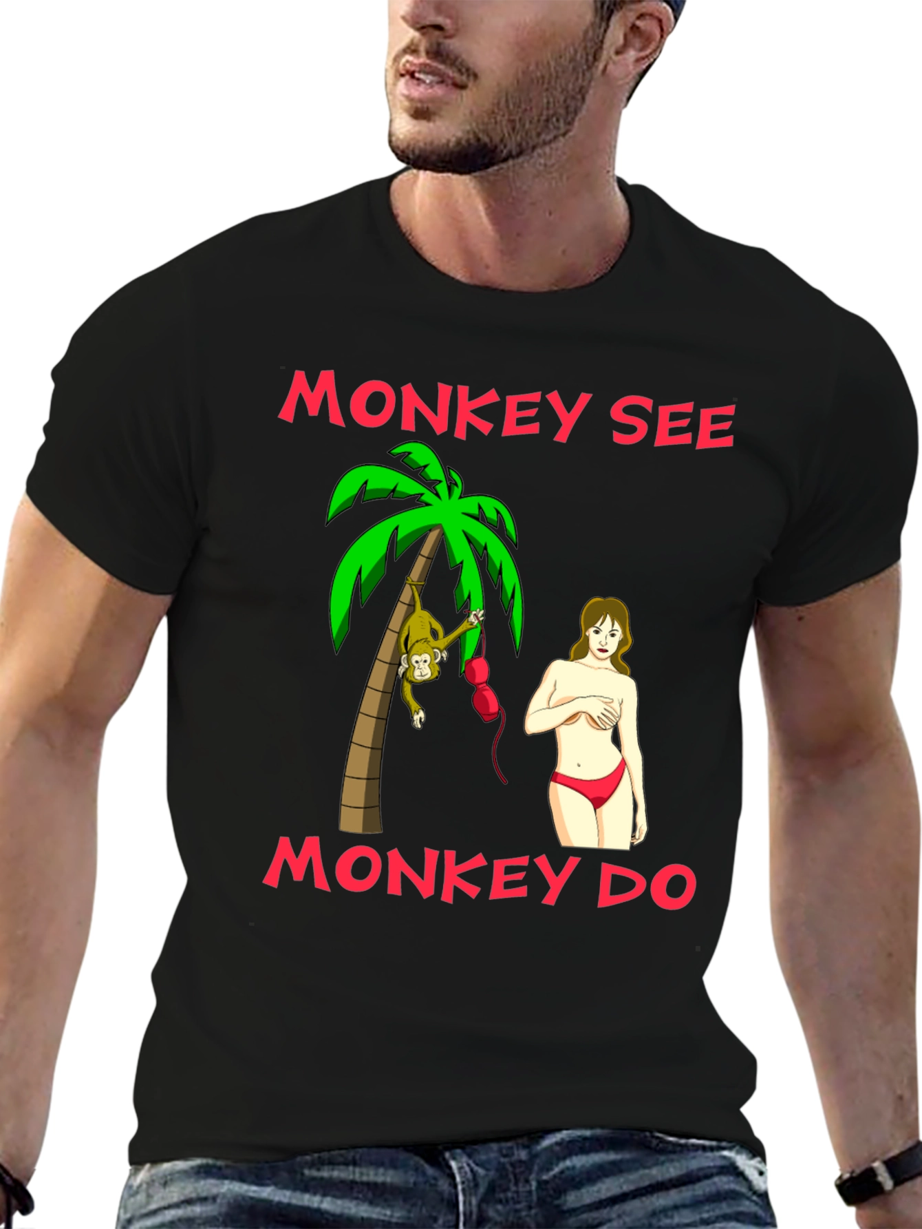 Black Monkey See Monkey Do Graphic T-Shirt view 6