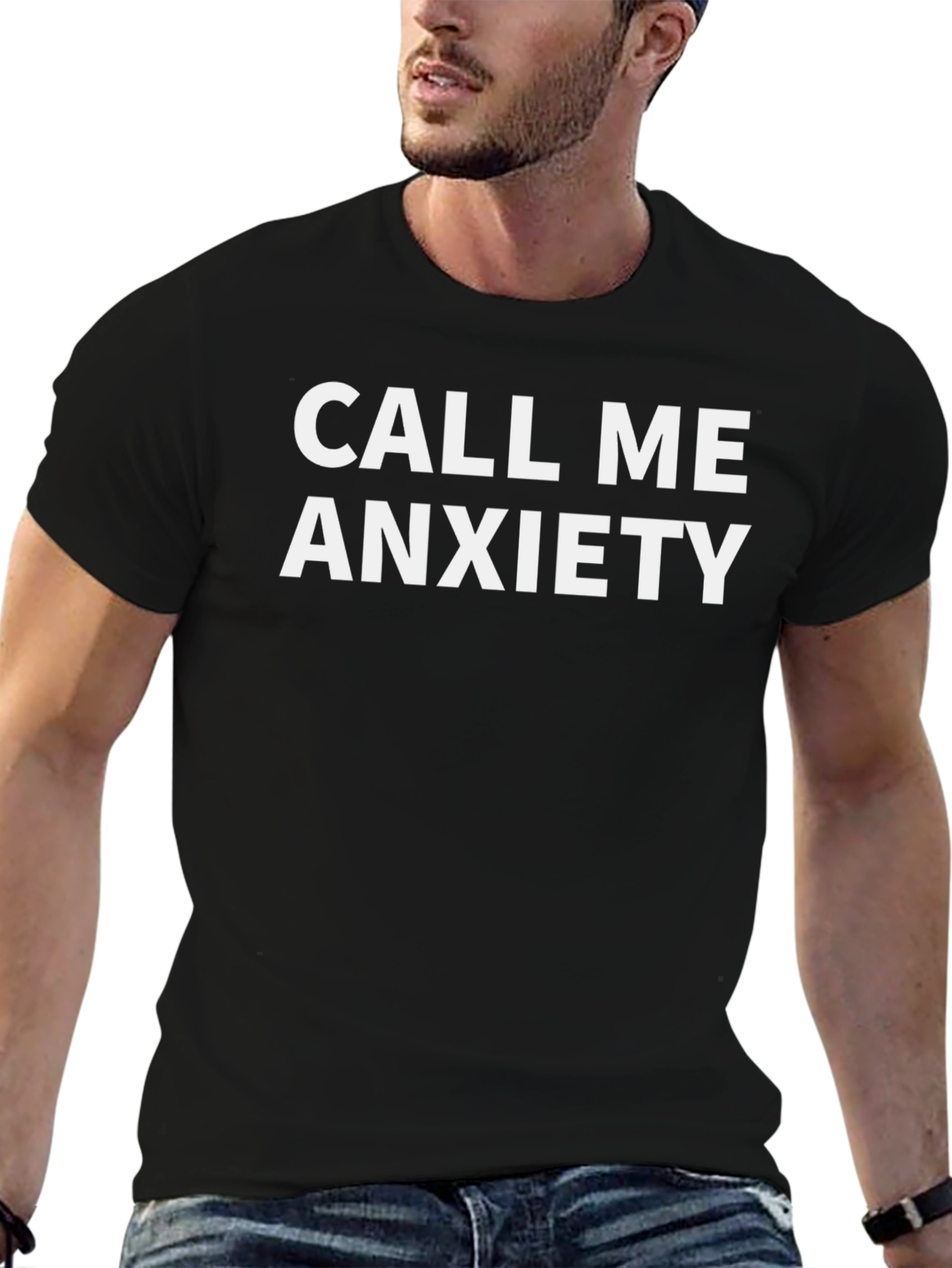 Black Call Me Anxiety T-Shirt - Bold Statement Tee view 6
