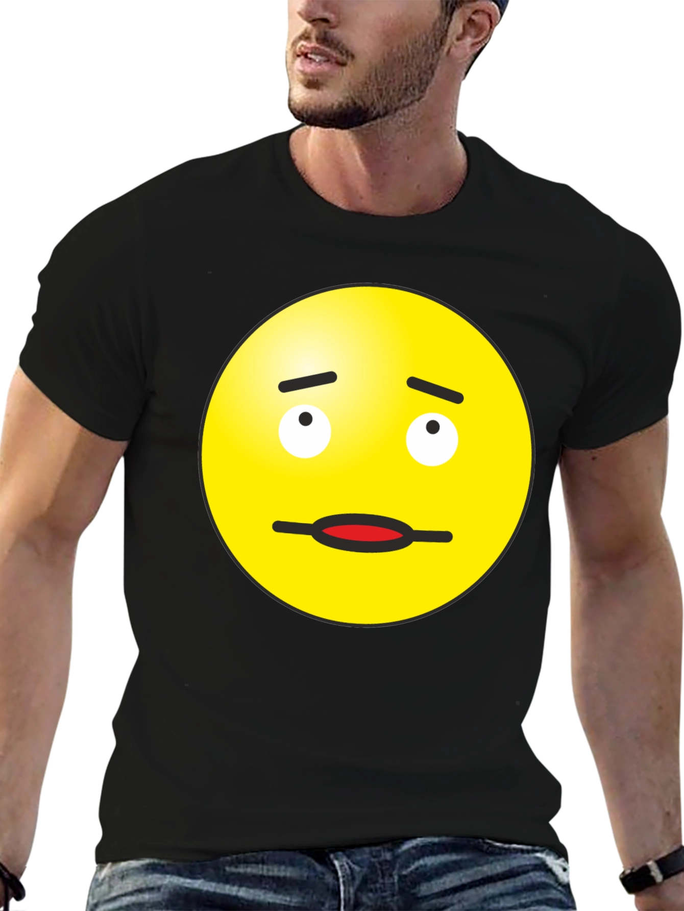 Black Doubtful Emoji Graphic Tee - Black Cotton Blend view 6