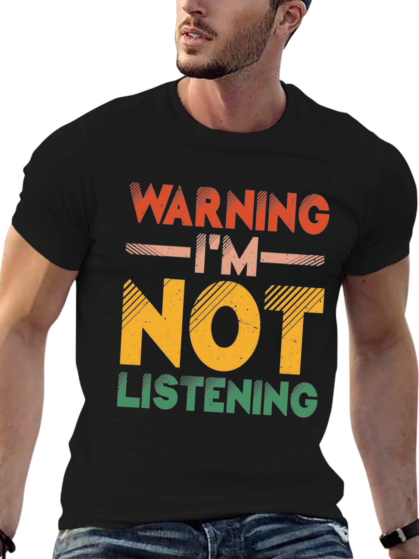 Black Warning I'm Not Listening T-Shirt view 6