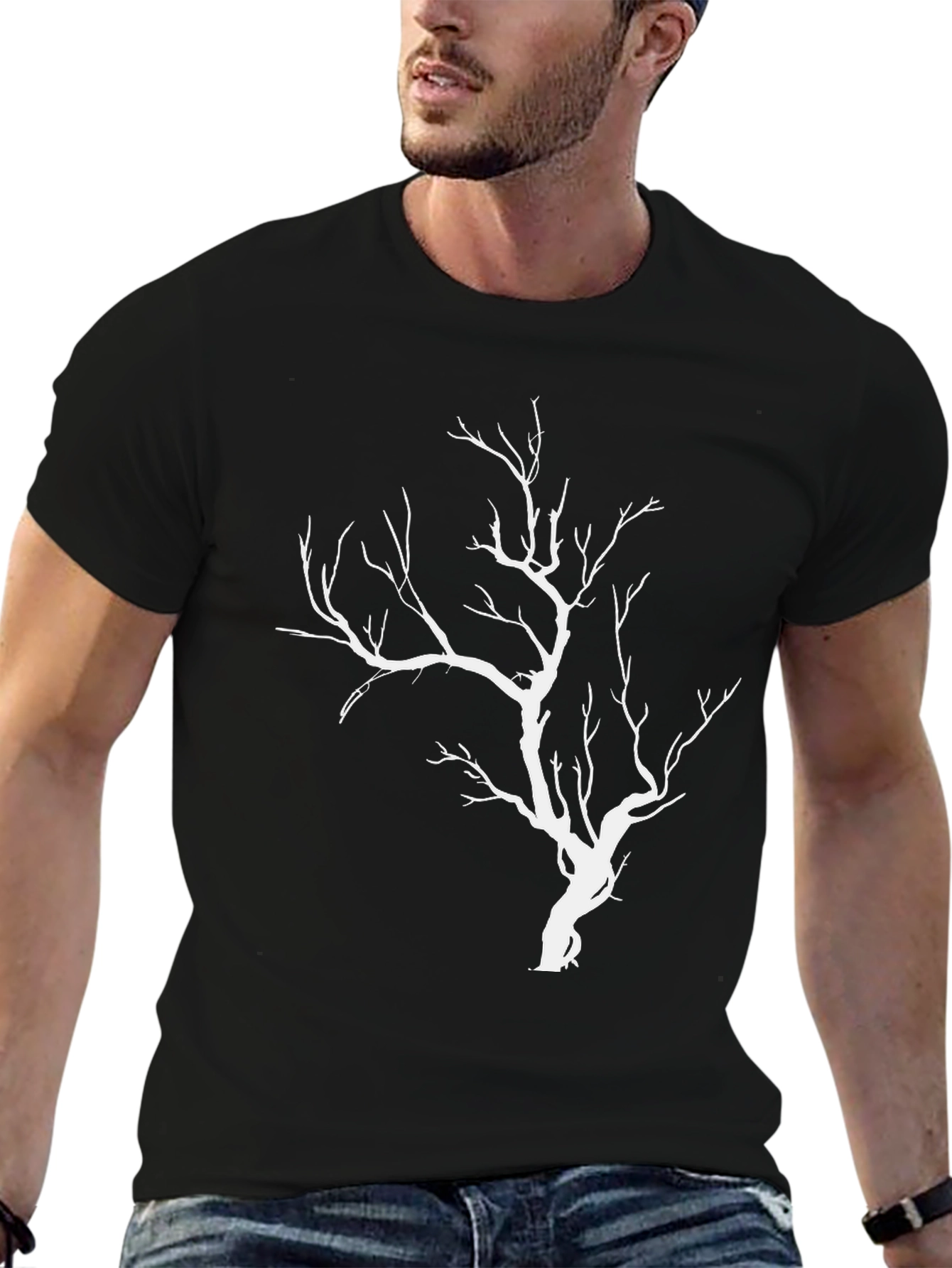 Black Black T-Shirt with White Tree Graphic view 6