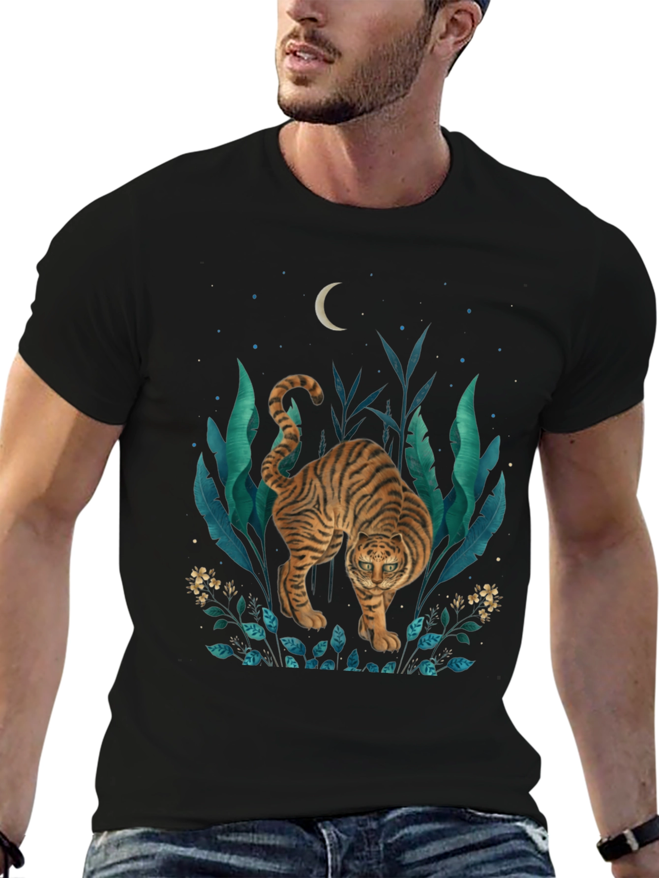 Black Tiger Graphic Print T-Shirt - Jungle Moon Design view 6