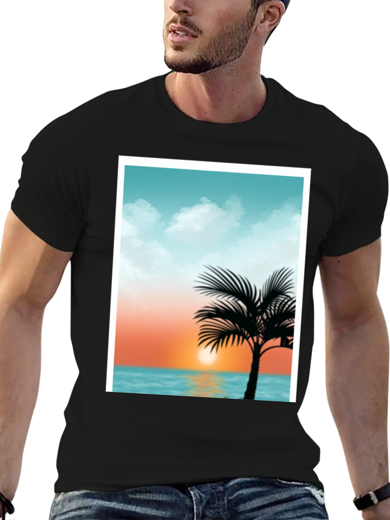 Black Sunset Palm Tee - Tropical Graphic T-Shirt view 6