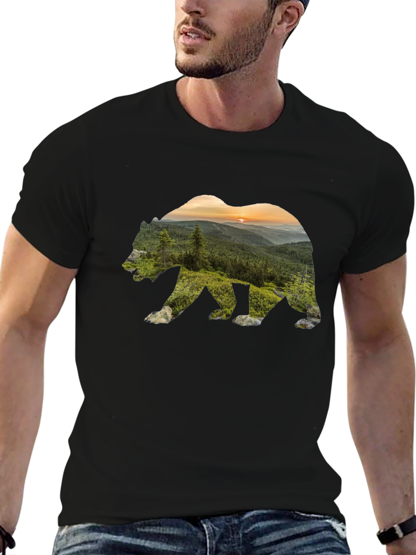 Black Nature Bear Graphic Black T-Shirt view 6