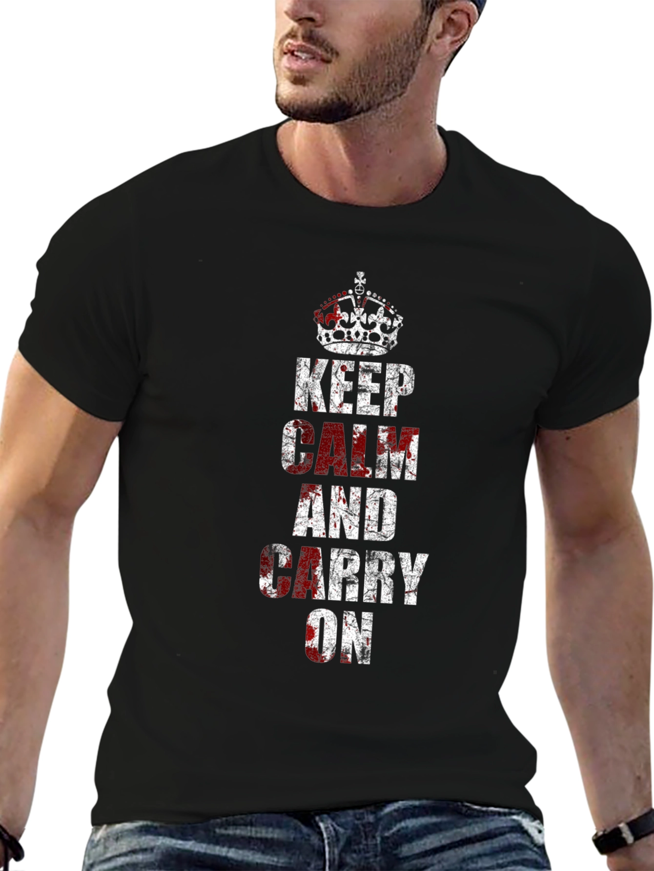 Black Keep Calm Novelty Graphic T-Shirt view 6