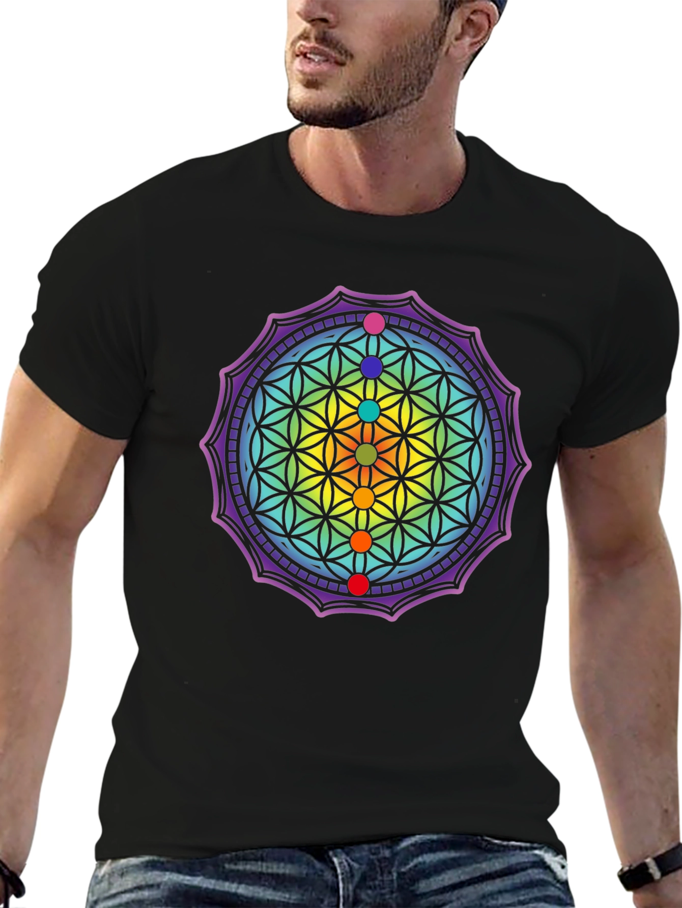 Black Chakra Flower of Life Graphic Tee view 6