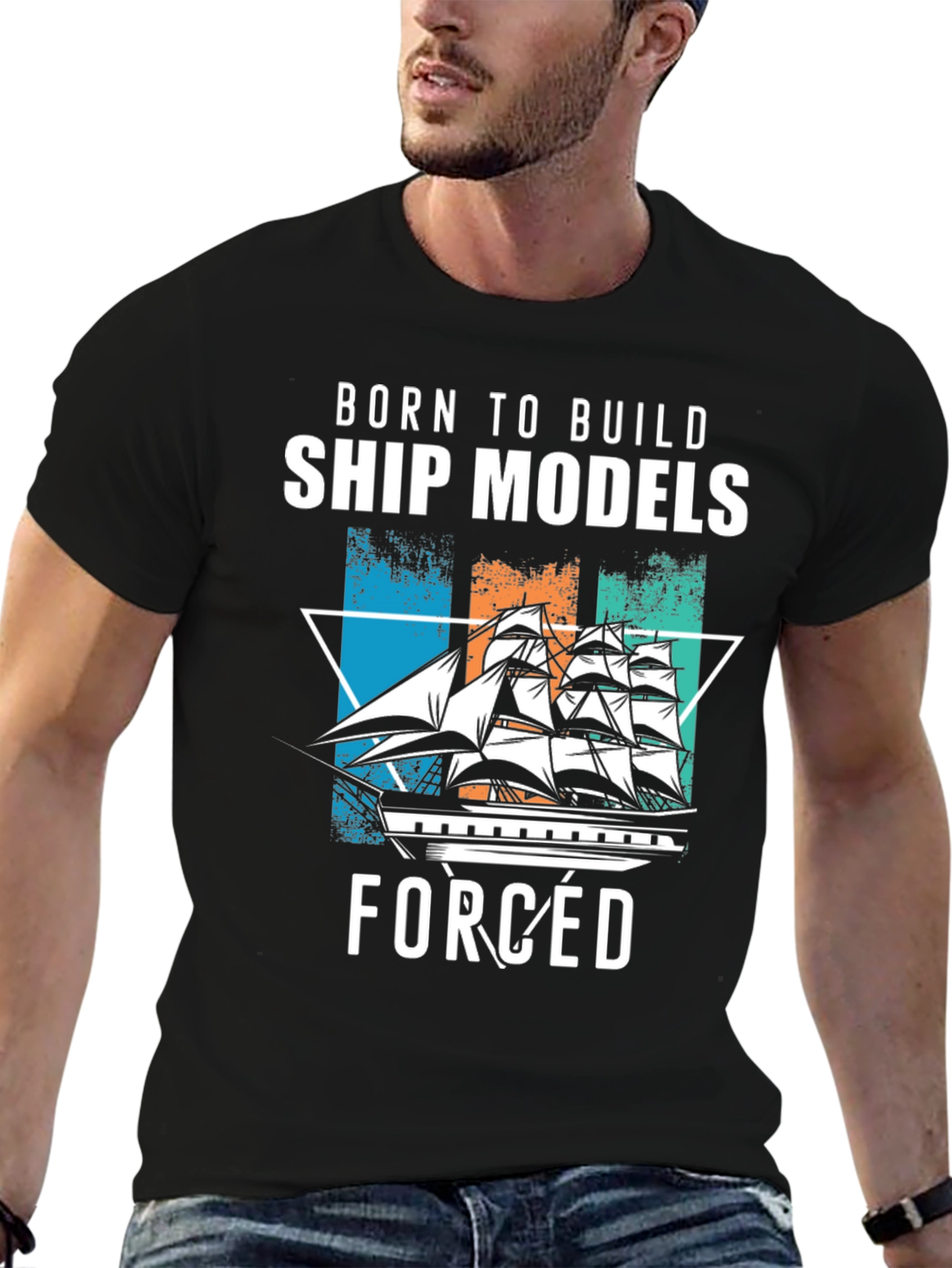 Black Born to Build Ship Models T-Shirt view 6