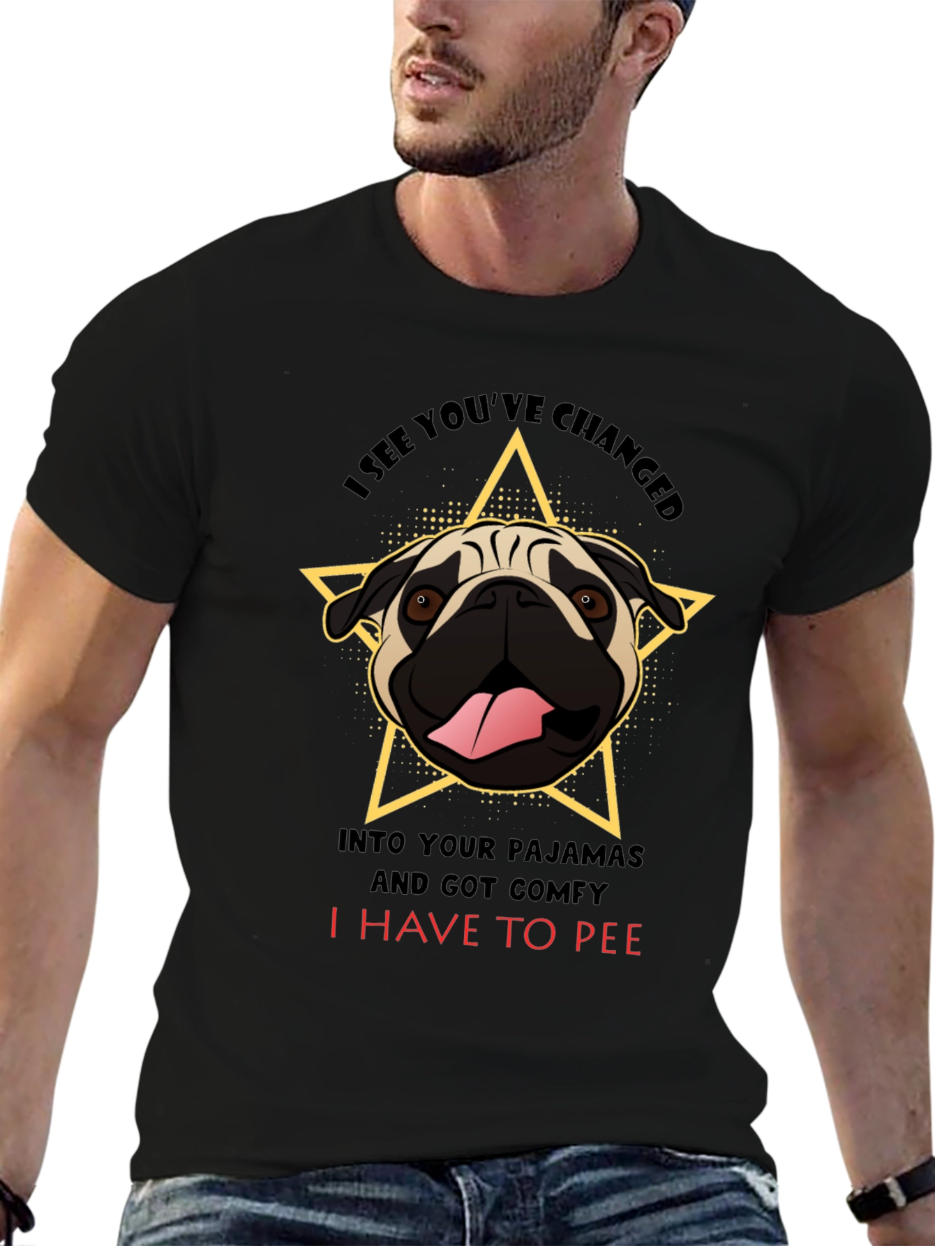 Black Pug Pajama T-Shirt - I Have To Pee Funny Tee view 6