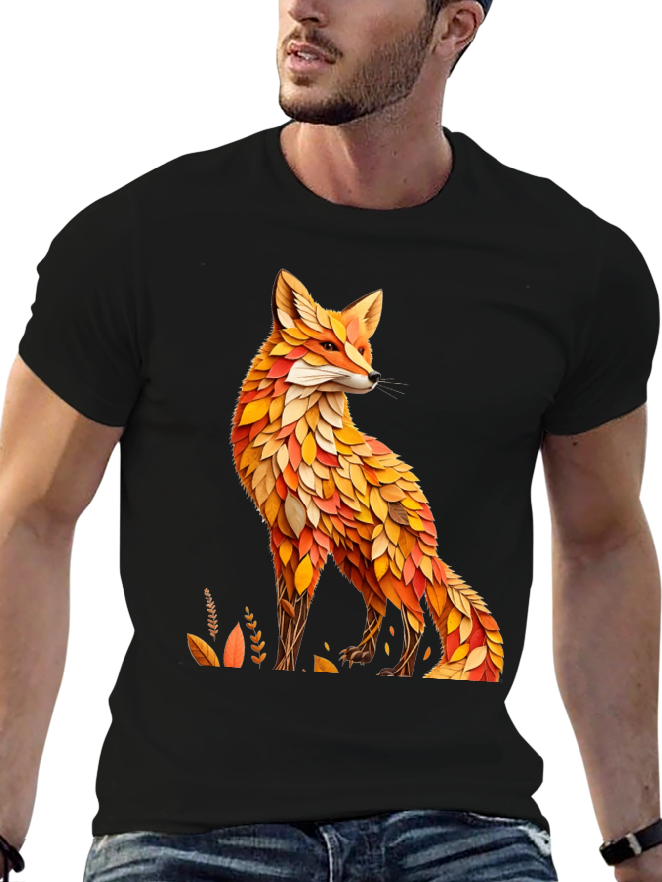 Black Fox Leaf Design T-Shirt - Stylish Animal Tee view 6
