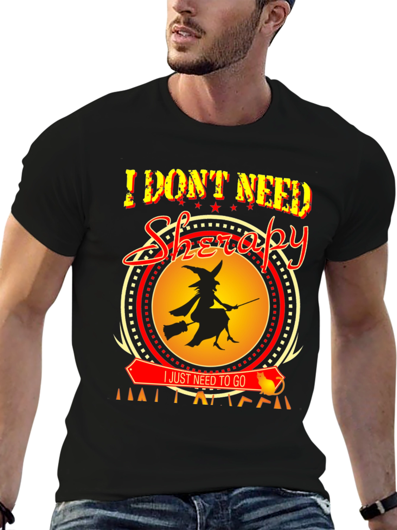 Black I Don't Need Therapy Halloween Witch T-Shirt view 6