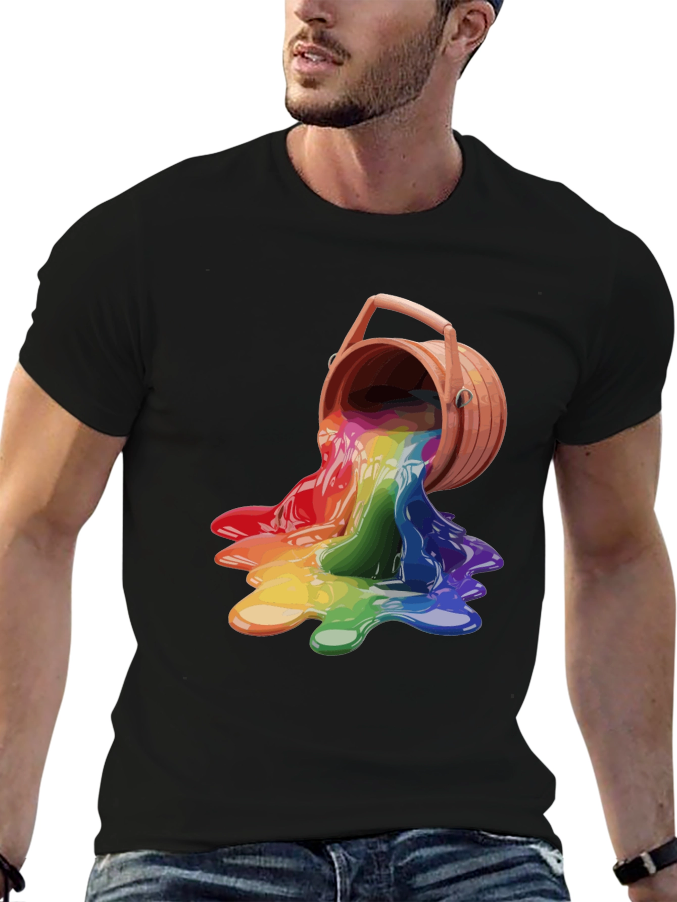 Black Rainbow Paint Bucket Graphic Tee - Casual Cool view 6