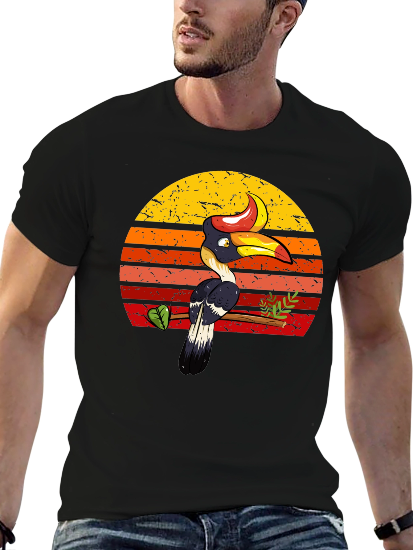 Black Tropical Toucan Sunset Graphic Tee - Unique Design view 6