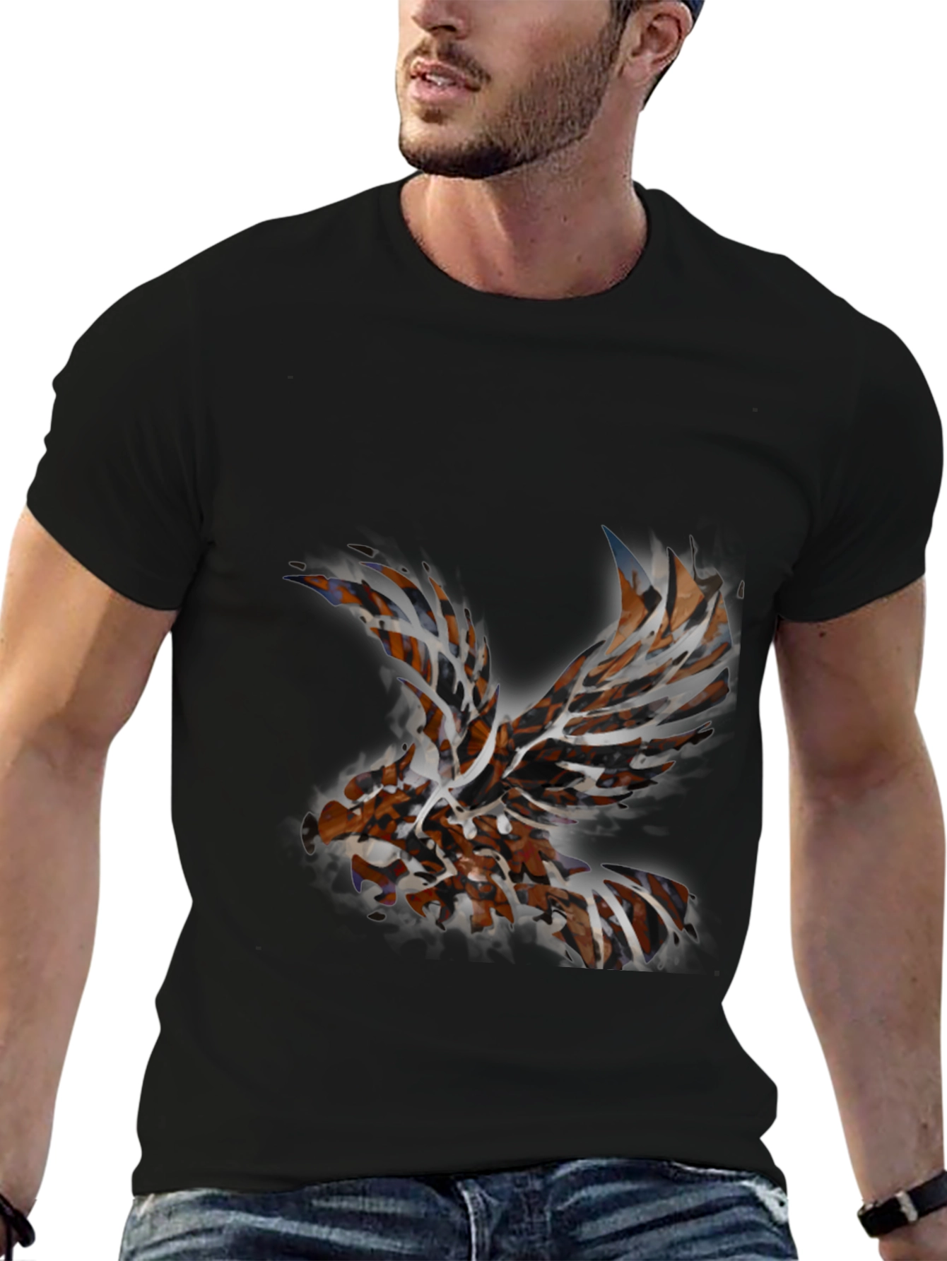 Black Abstract Eagle Graphic Tee view 6