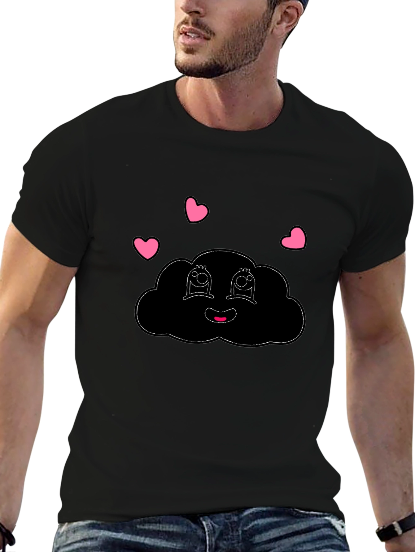 Black Cute Cloud Graphic Black T-Shirt view 6