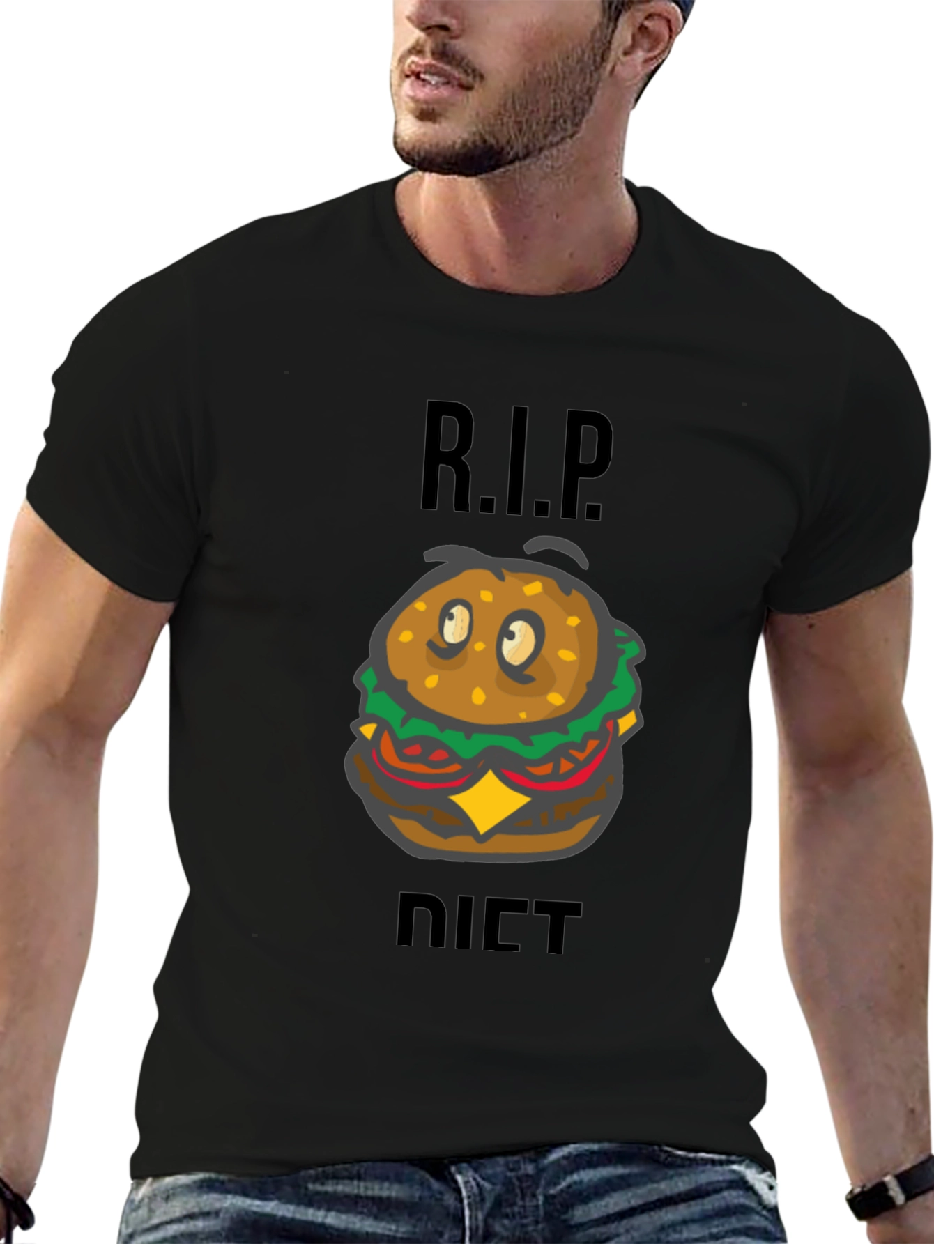 Black R.I.P. Diet Cartoon Burger Graphic Tee - Black view 6