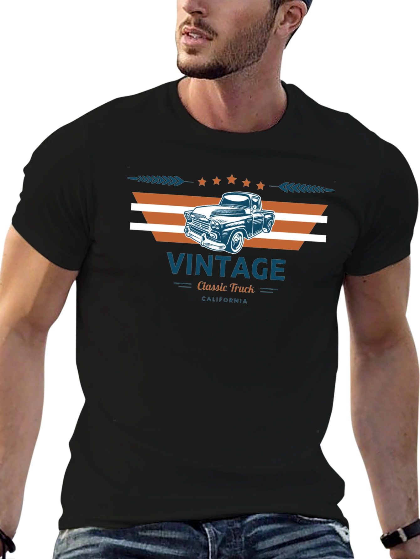 Black Vintage Classic Truck Graphic T-Shirt view 6