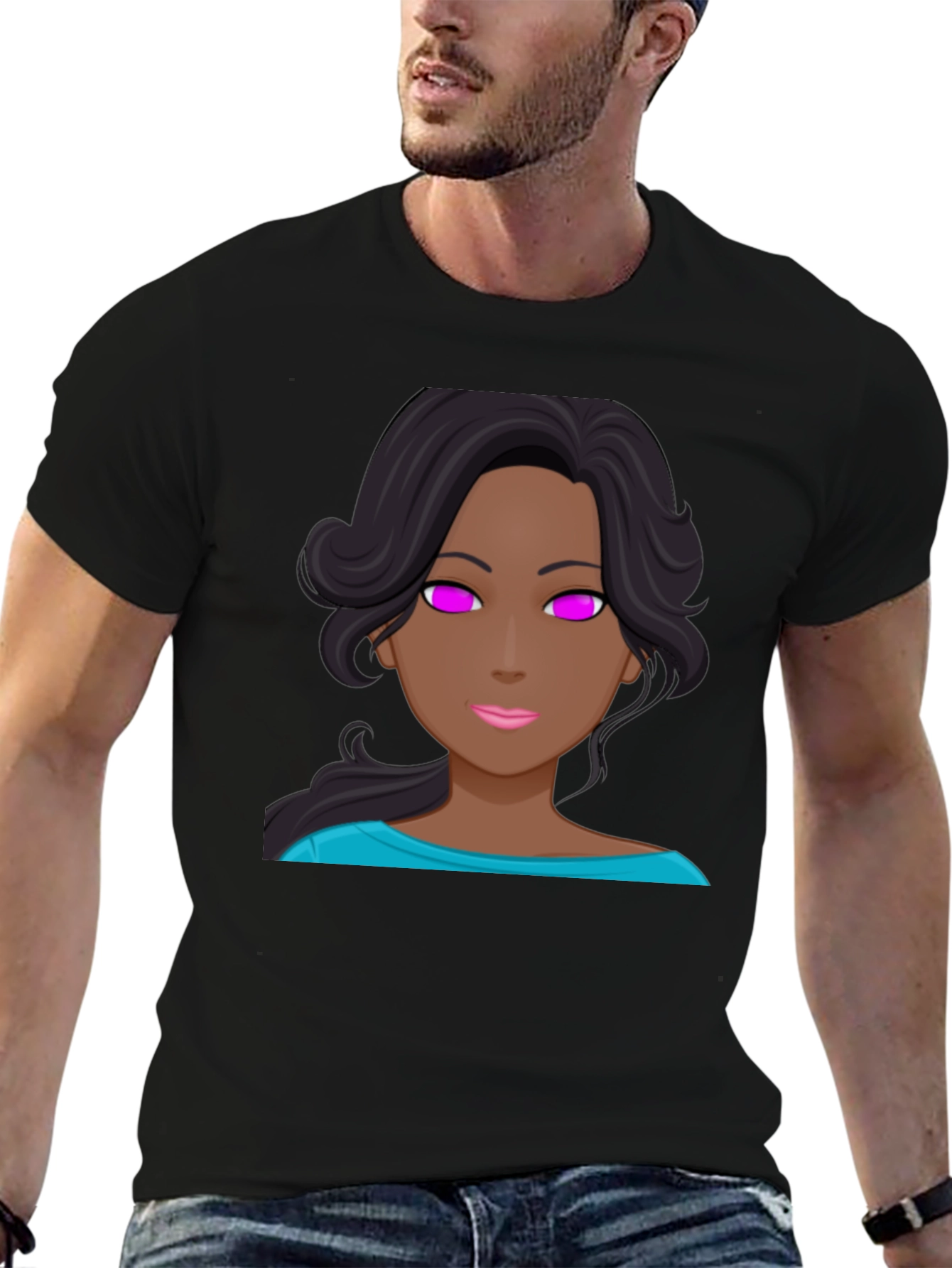 Black Cartoon Girl Graphic Tee - Black Unisex T-Shirt view 6